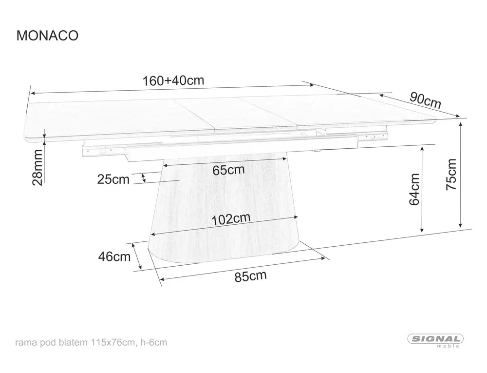 Raztegljiva jedilna miza Monaco 160/200x90 cm, material: MDF in keramika
