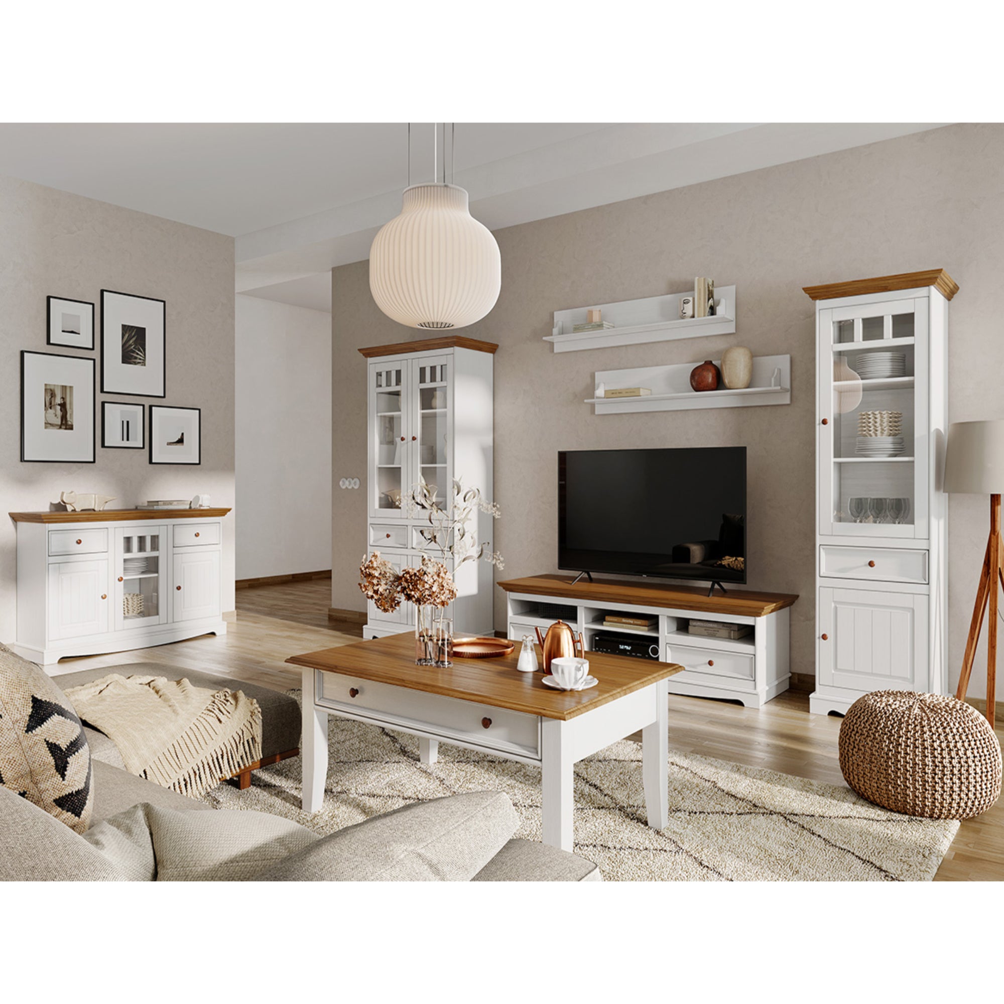 Vitrina Belluno 44x190 cm, material: masivna borovina