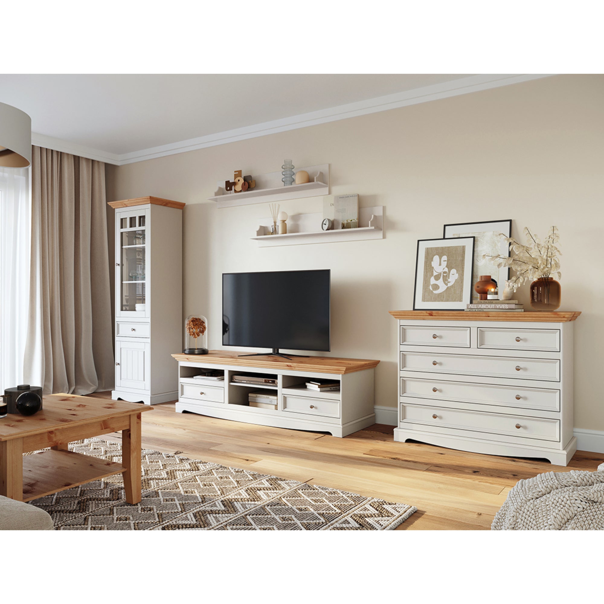 Vitrina Belluno 44x190 cm, material: masivna borovina