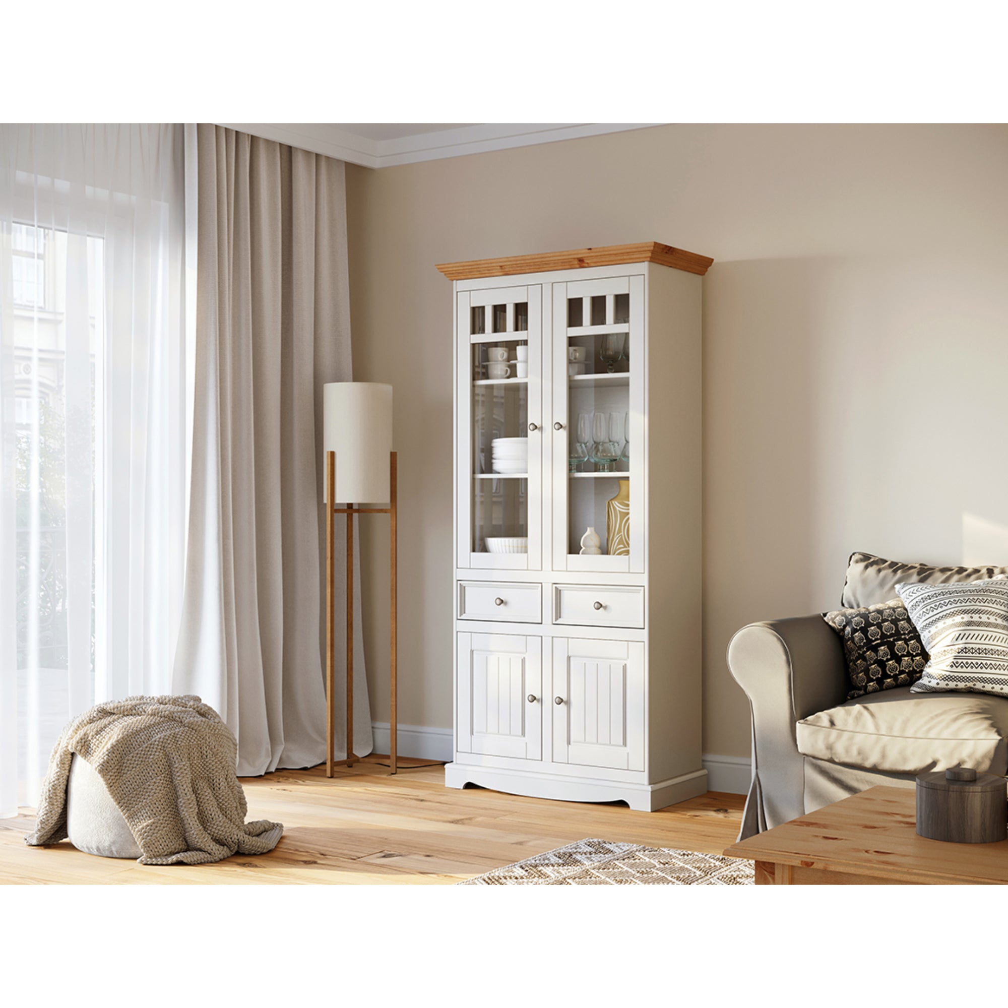 Vitrina Belluno 44x190 cm, material: masivna borovina