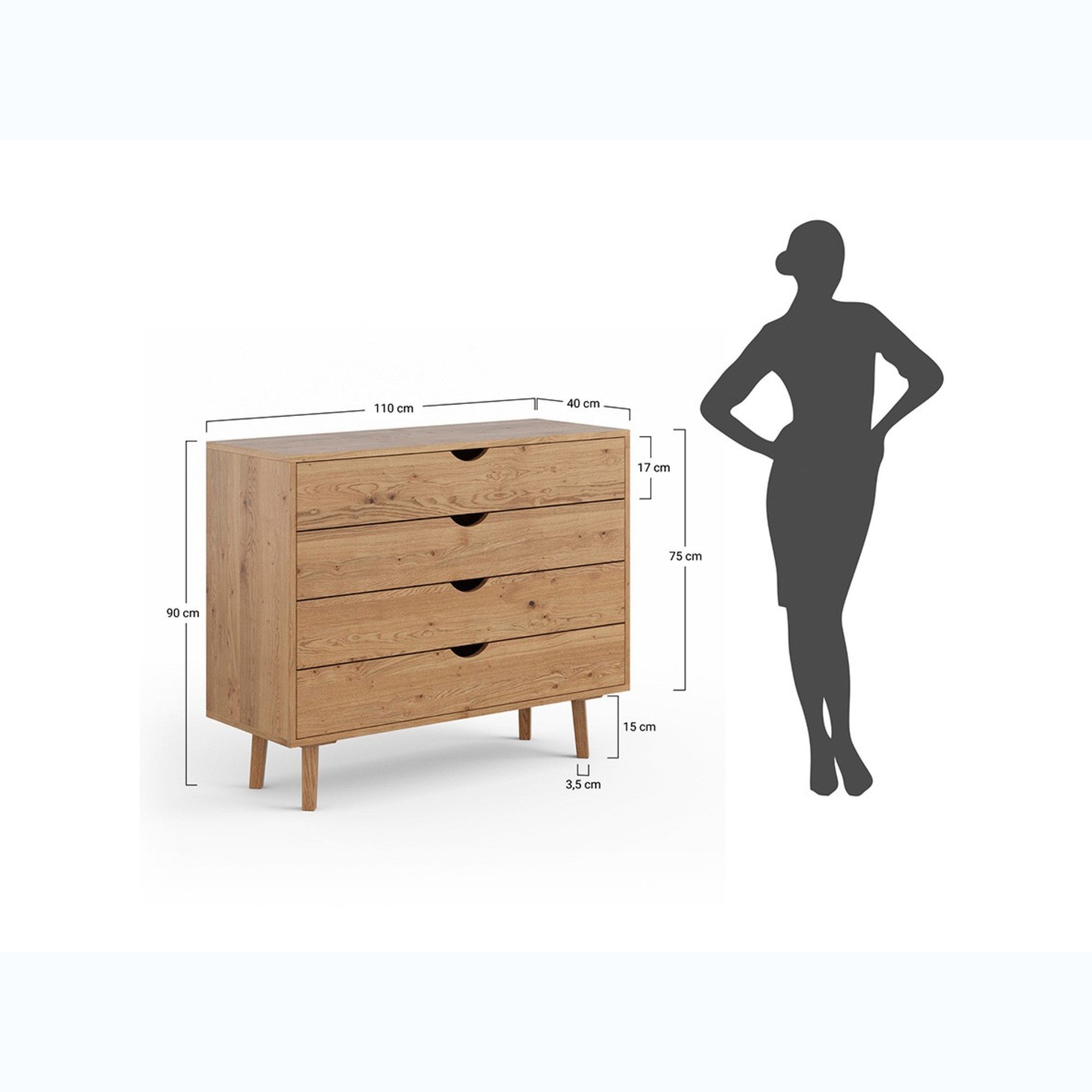 Komoda Simona 110x40 cm, Material: Masivno hrastovo les