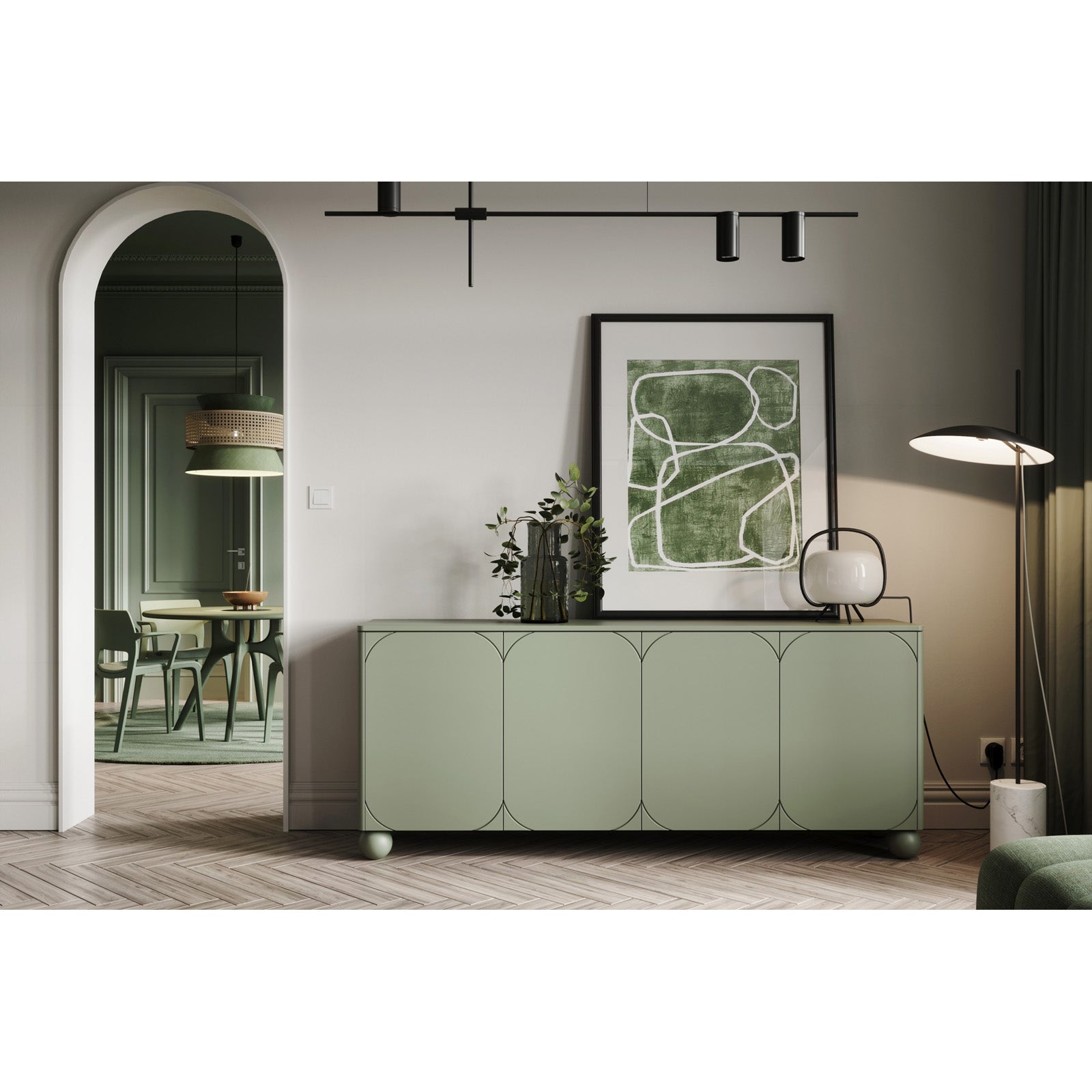 Sonatia komoda 200 cm, 4 vrata in 2 predala, material: MDF