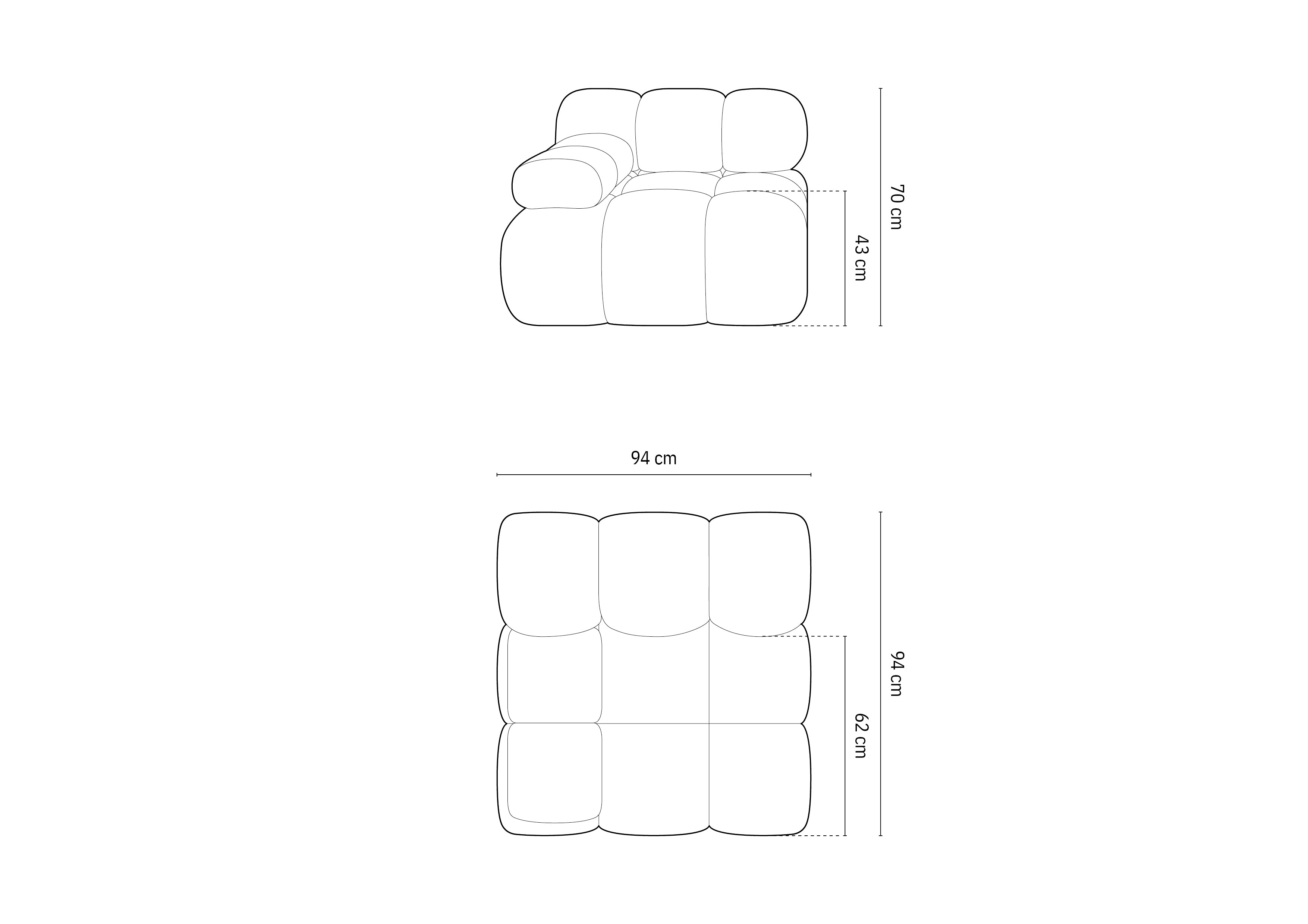 Bellis modul z naslonom za roke 94x94cm, material: bukle