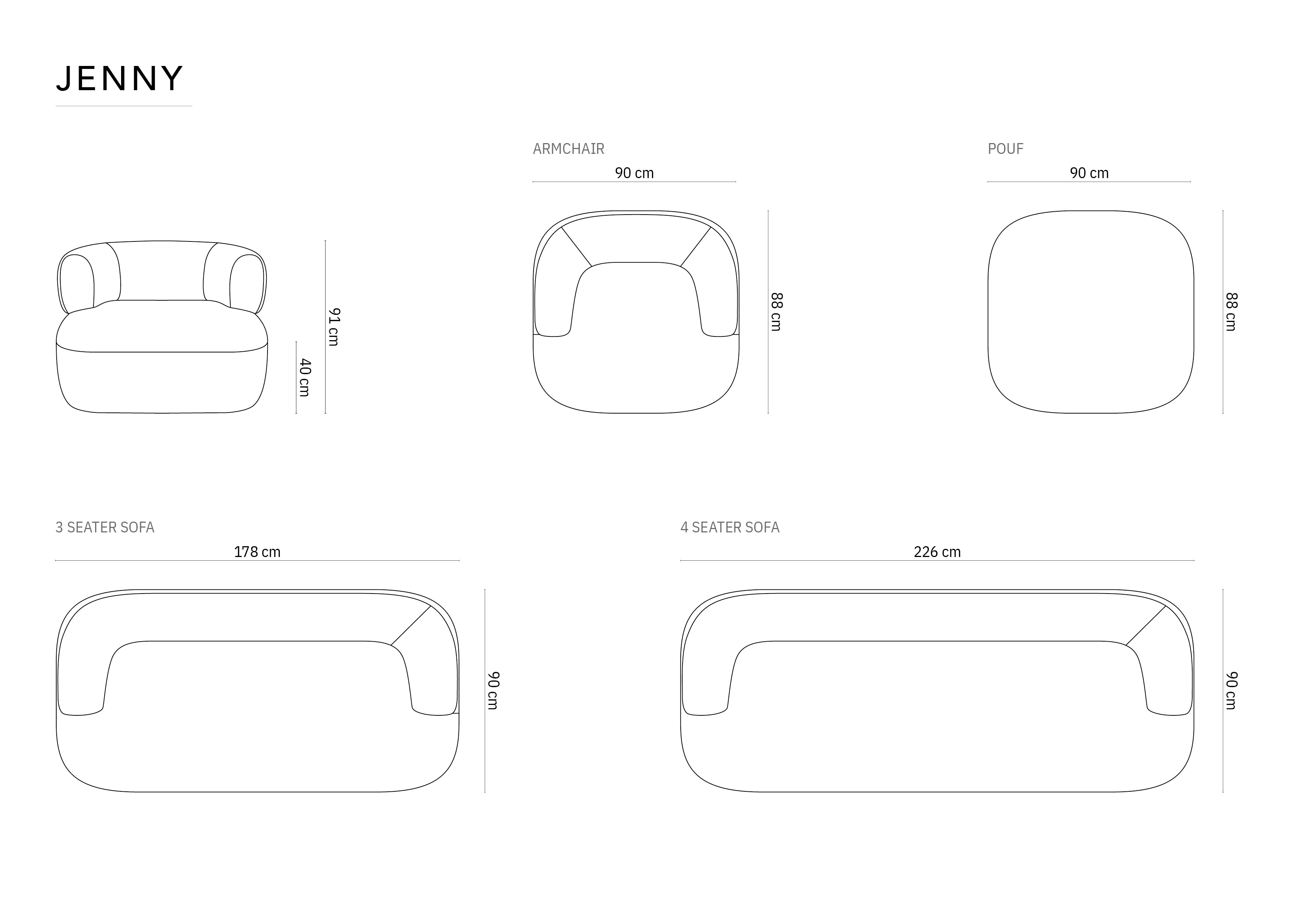 Kavč Jenny, 3 sedeži, 178x90cm, Material: Bukle
