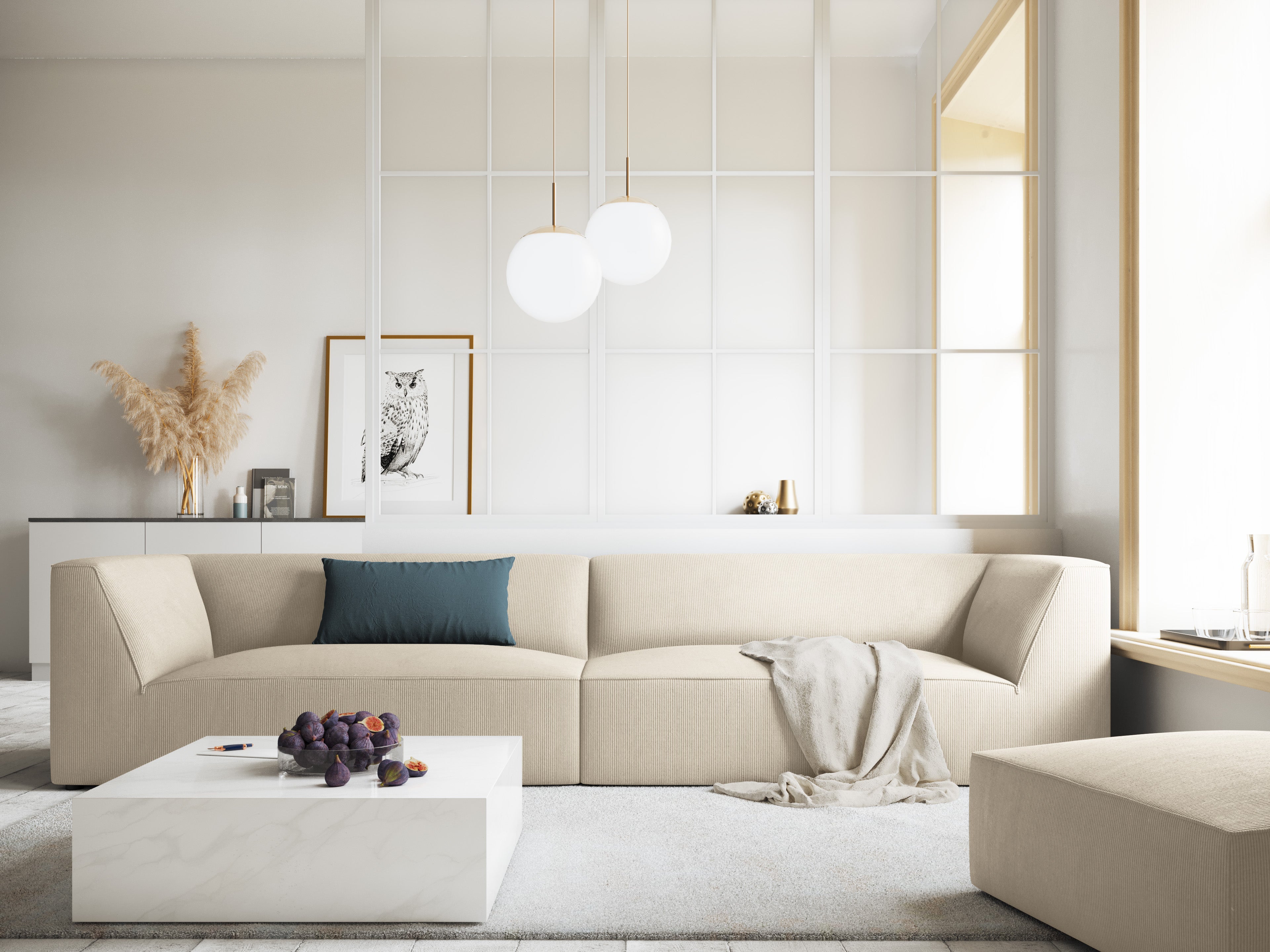 Kavč Ruby, 4 sedeži, 302x93cm, Material: Rebrasta tkanina