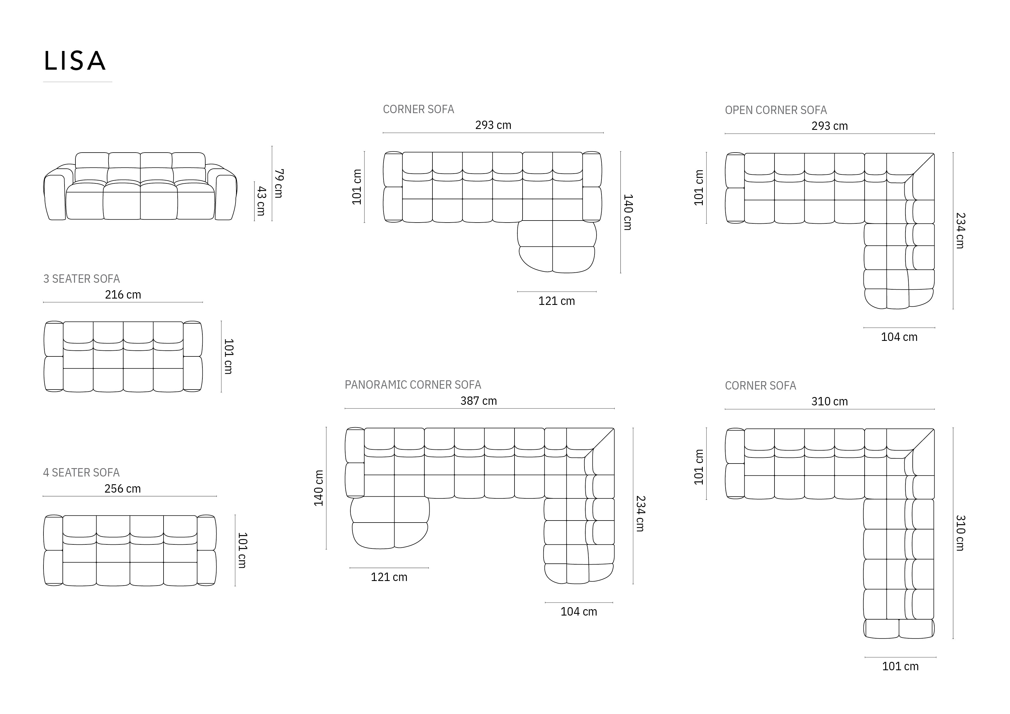 Kavč Lisa 256x101cm, Material: Strukturirano blago