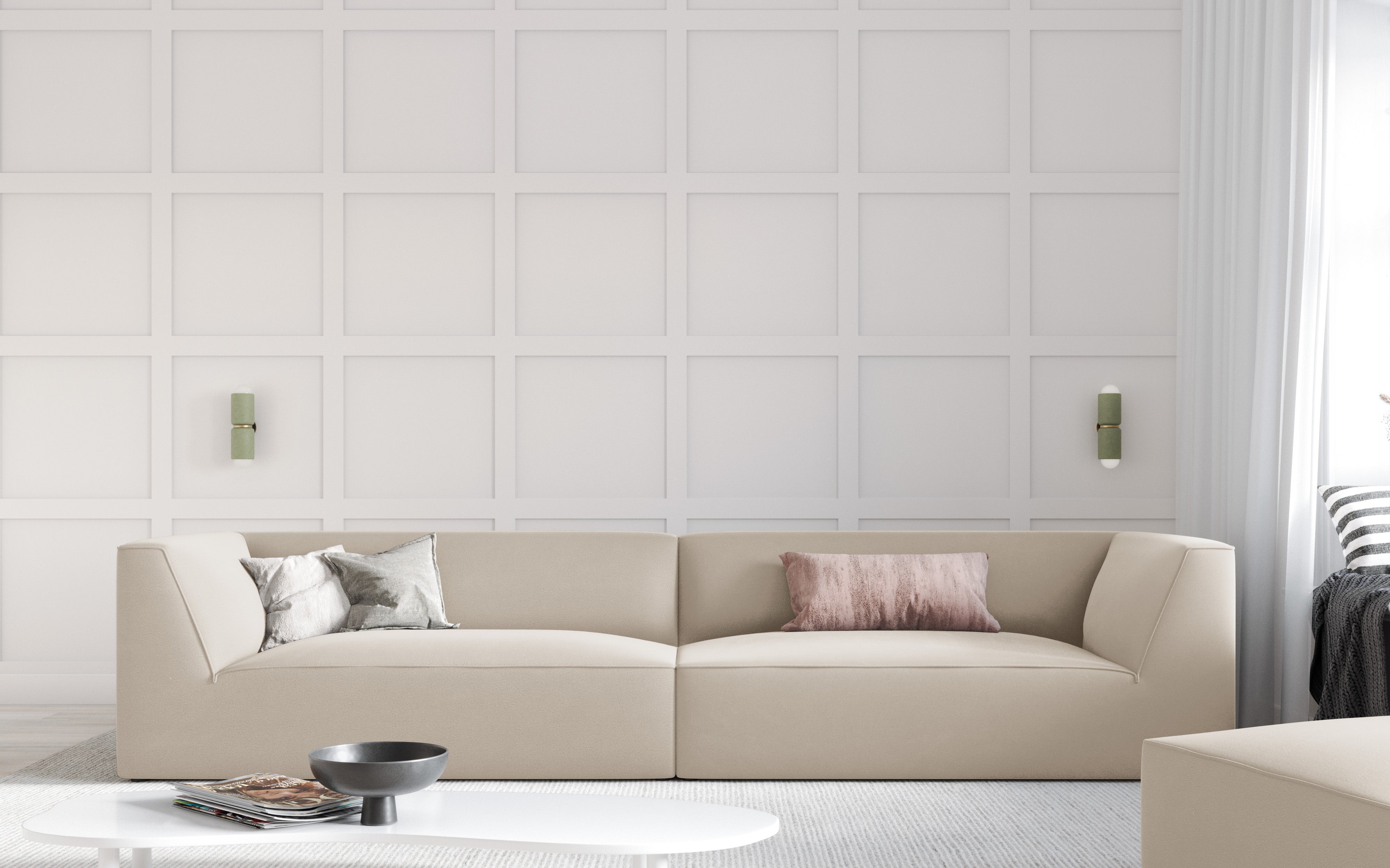 Kavč Ruby, 4 sedeži, 302x93cm, Material: Žamet