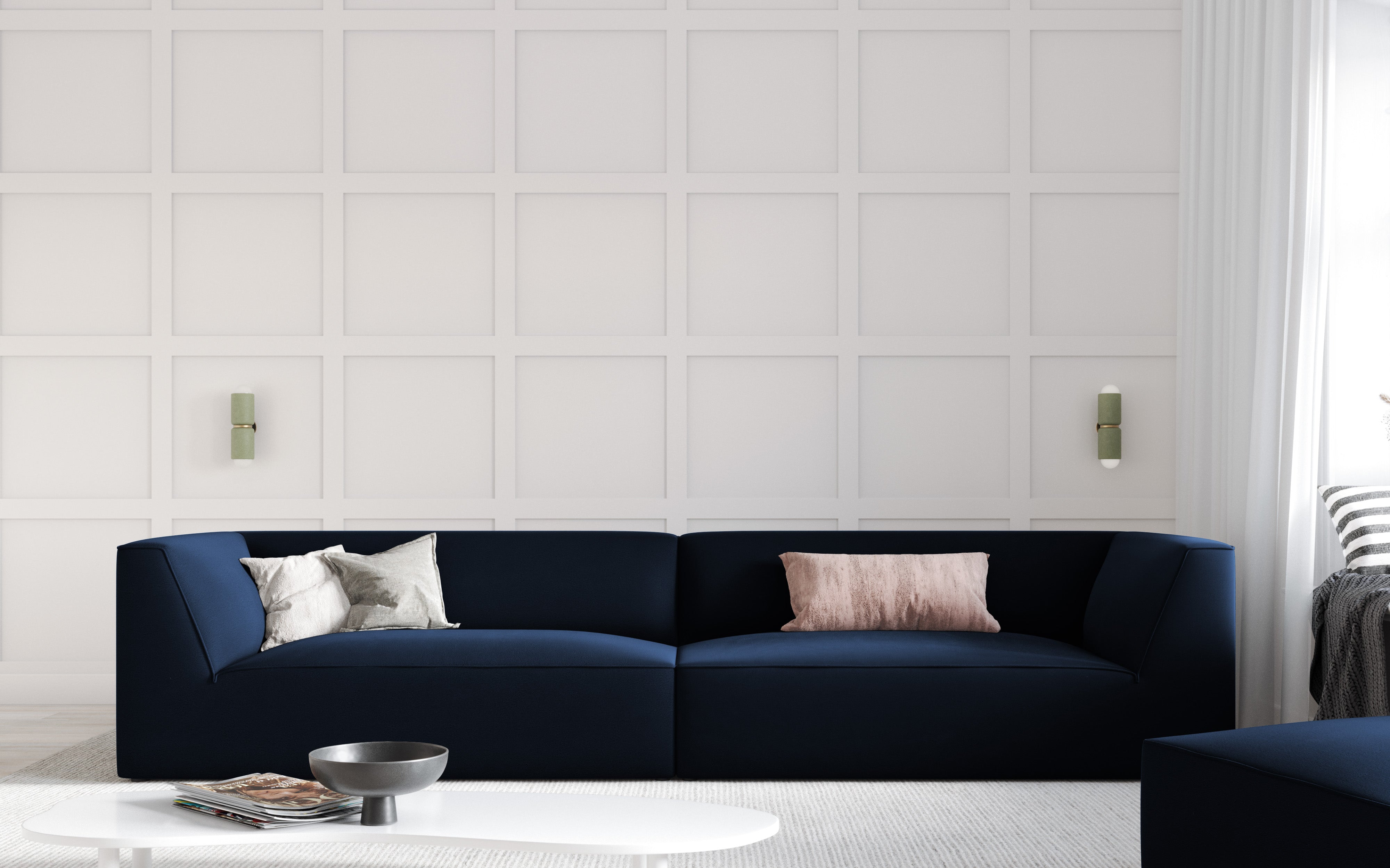 Kavč Ruby, 4 sedeži, 302x93cm, Material: Žamet