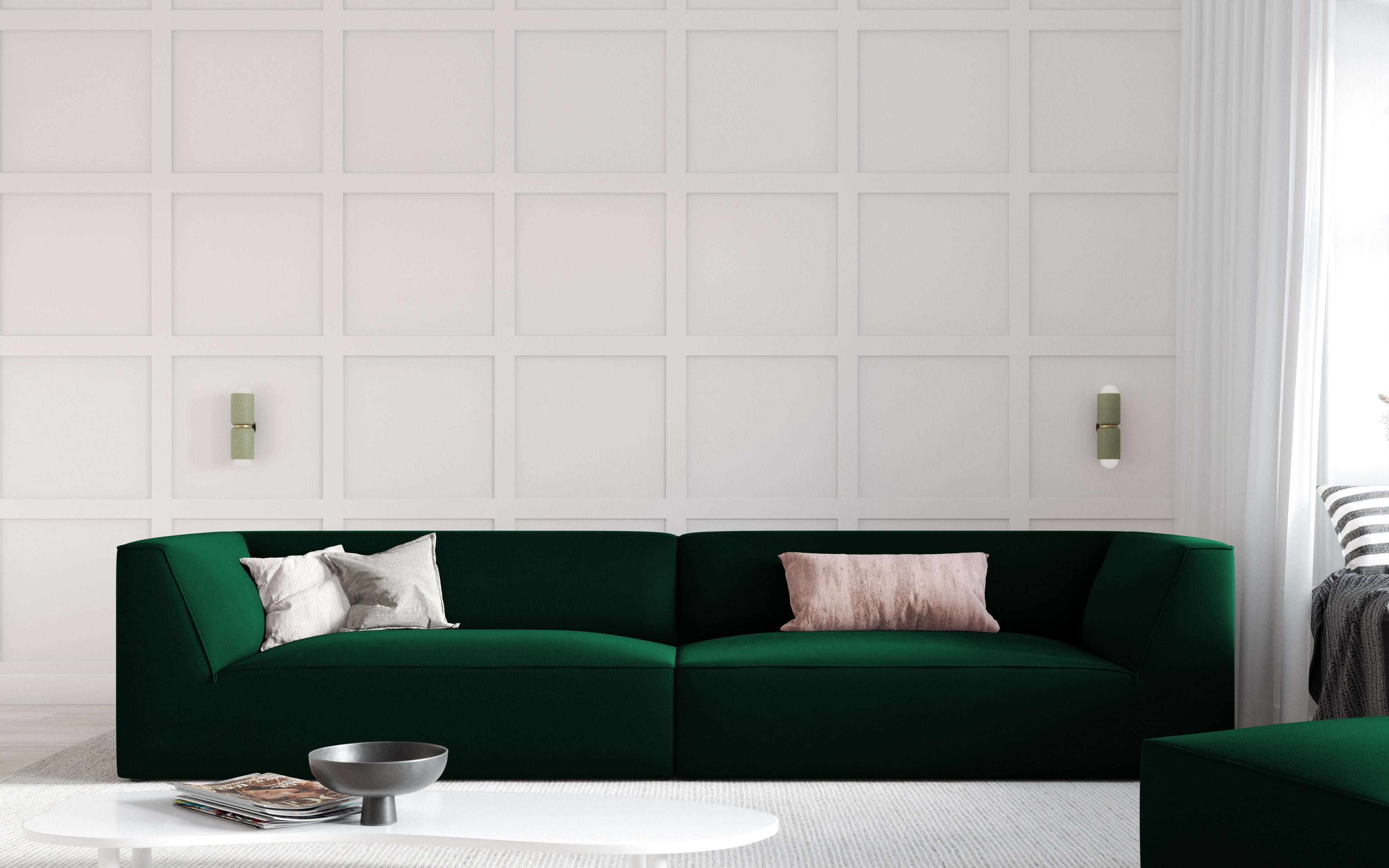 Kavč Ruby, 4 sedeži, 302x93cm, Material: Žamet