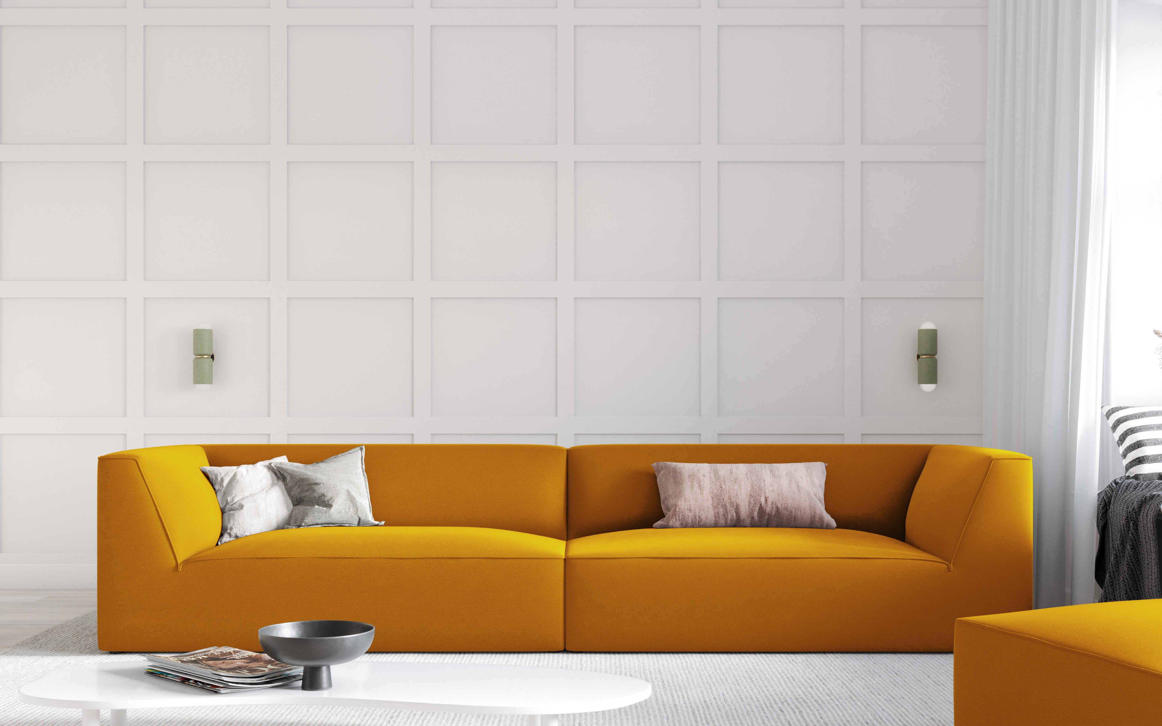 Kavč Ruby, 4 sedeži, 302x93cm, Material: Žamet