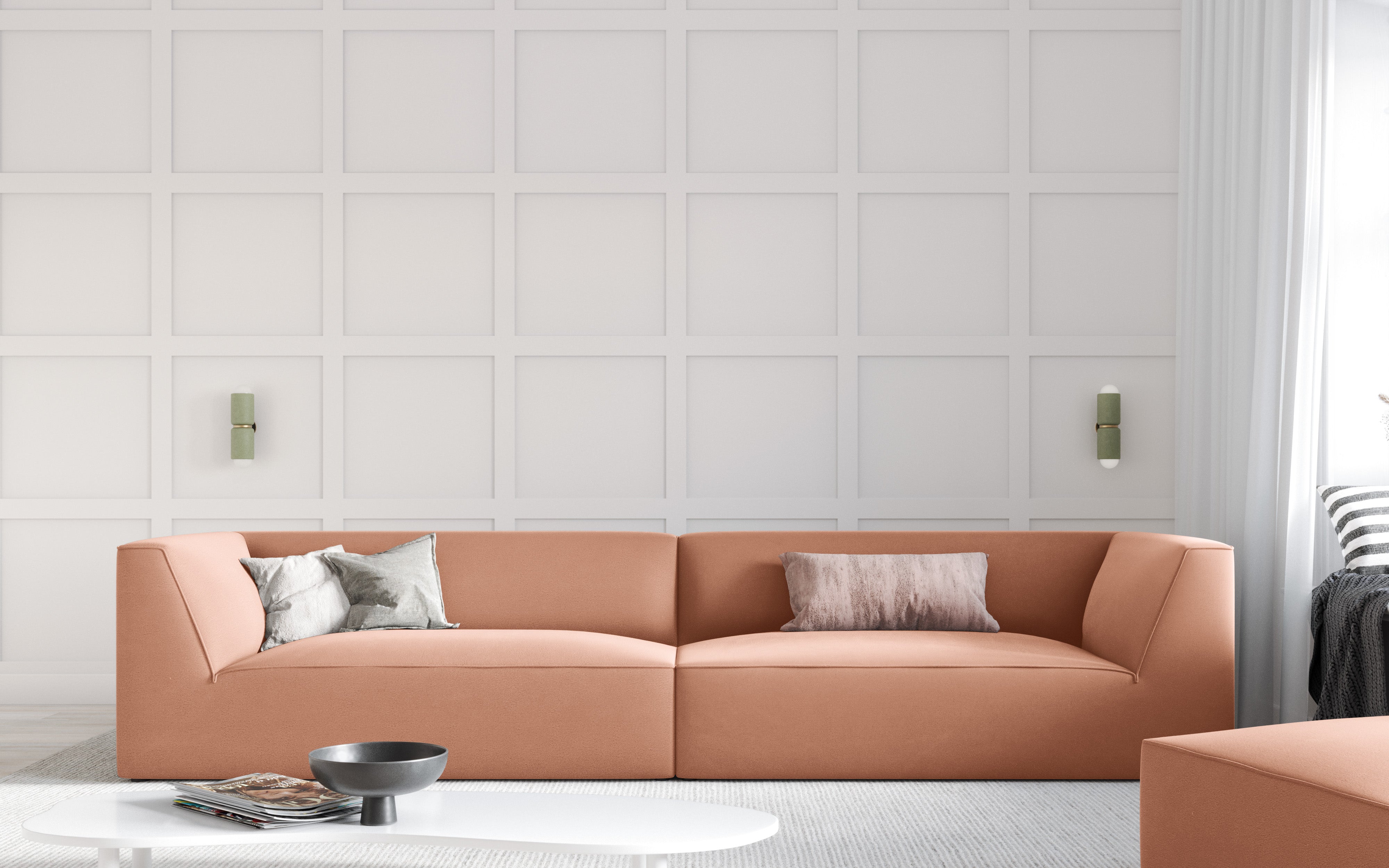 Kavč Ruby, 4 sedeži, 302x93cm, Material: Žamet