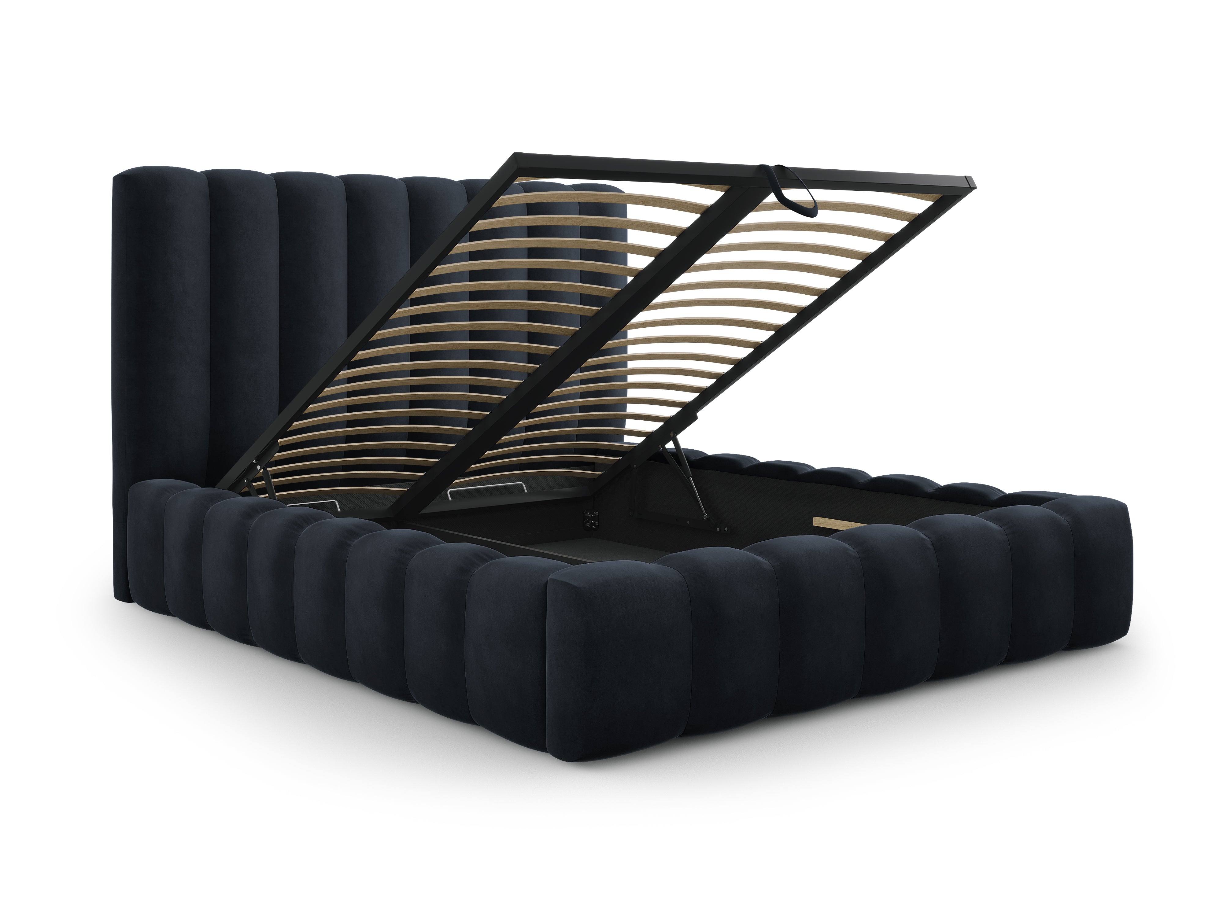 Posteljni okvir Kelp z vzglavjem in posodo za shranjevanje, Material: Žamet