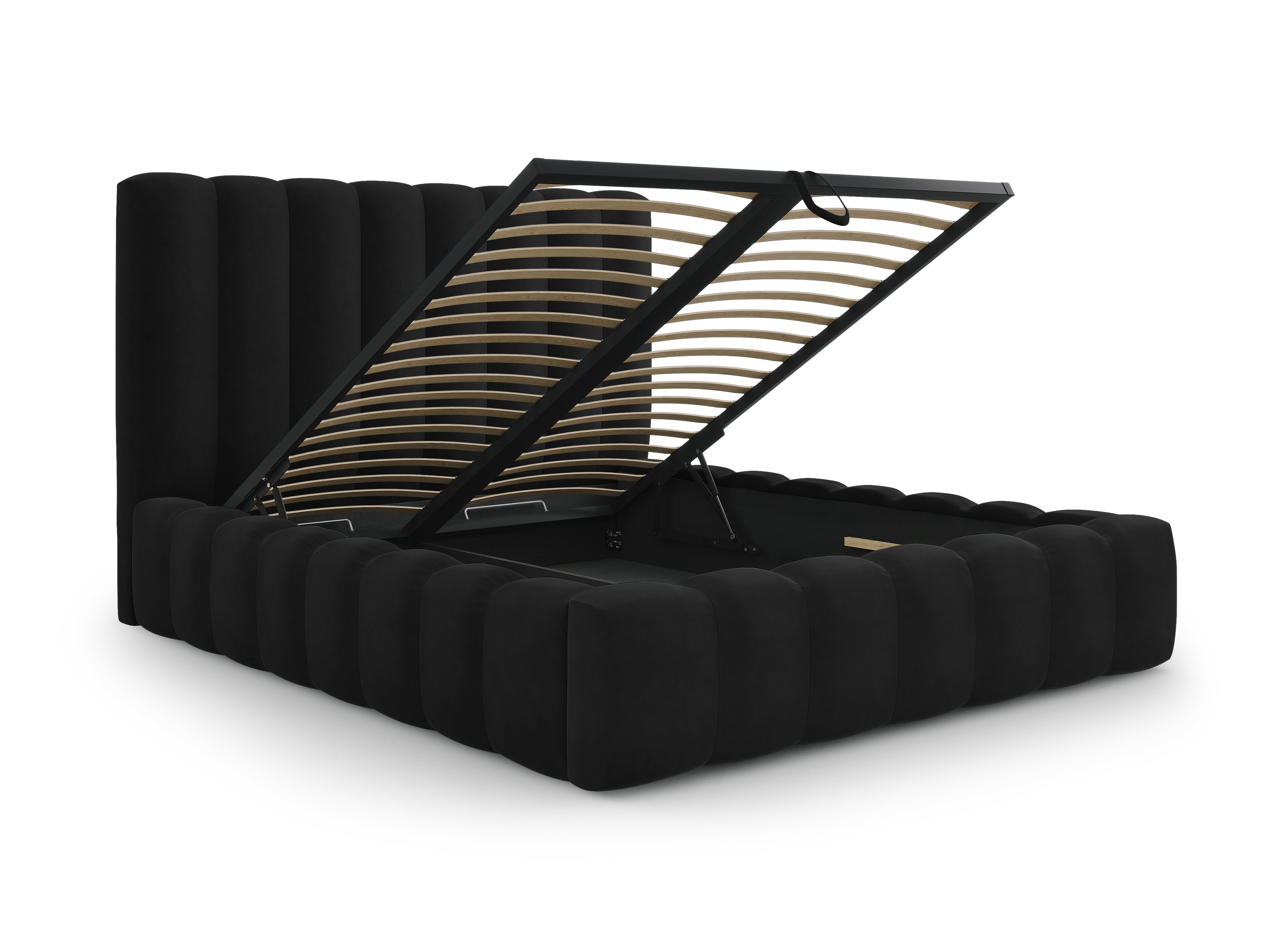 Posteljni okvir Kelp z vzglavjem in posodo za shranjevanje, Material: Žamet