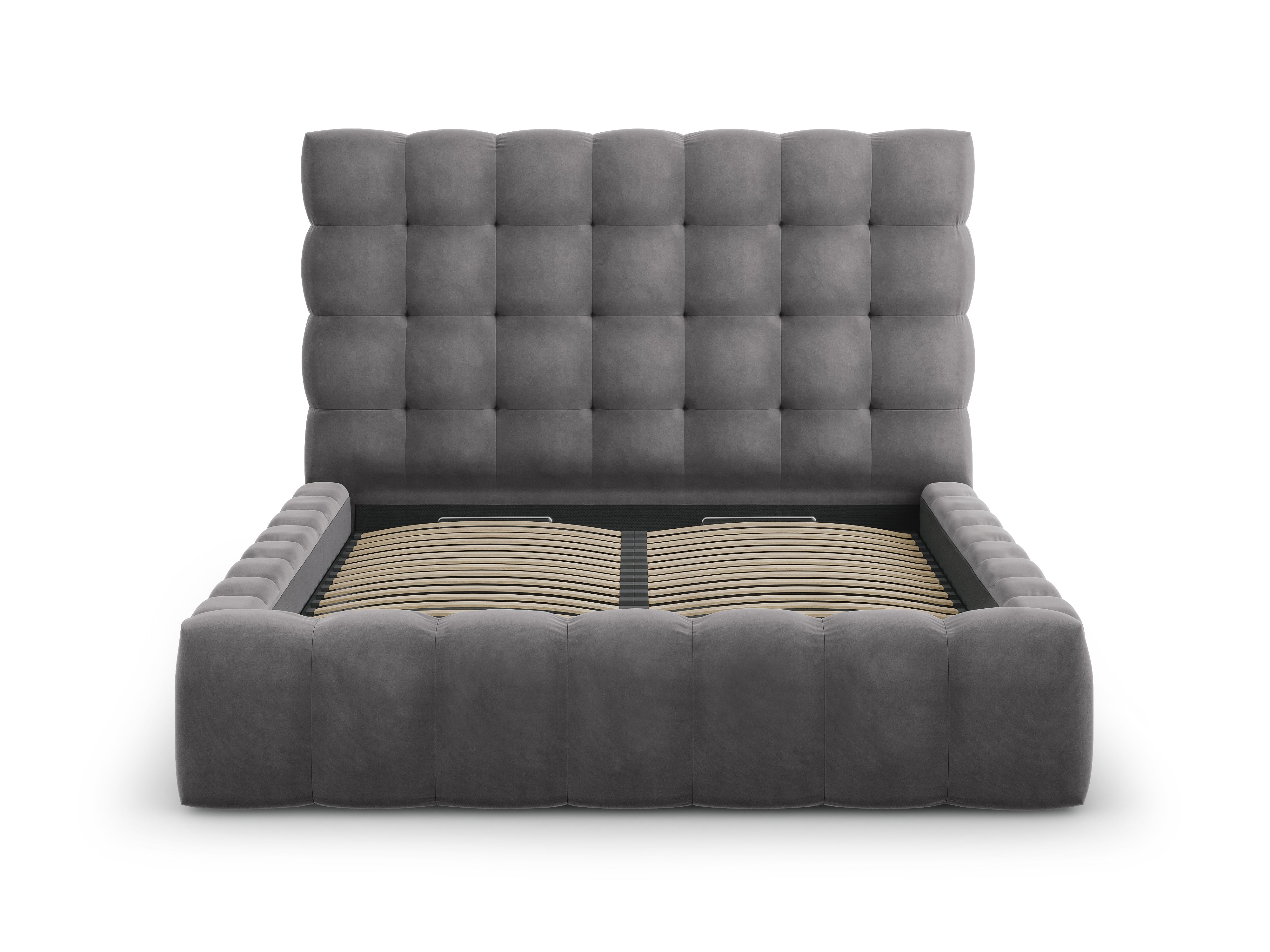 Posteljni okvir Mamaia z vzglavjem in predalom za shranjevanje, Material: Žamet