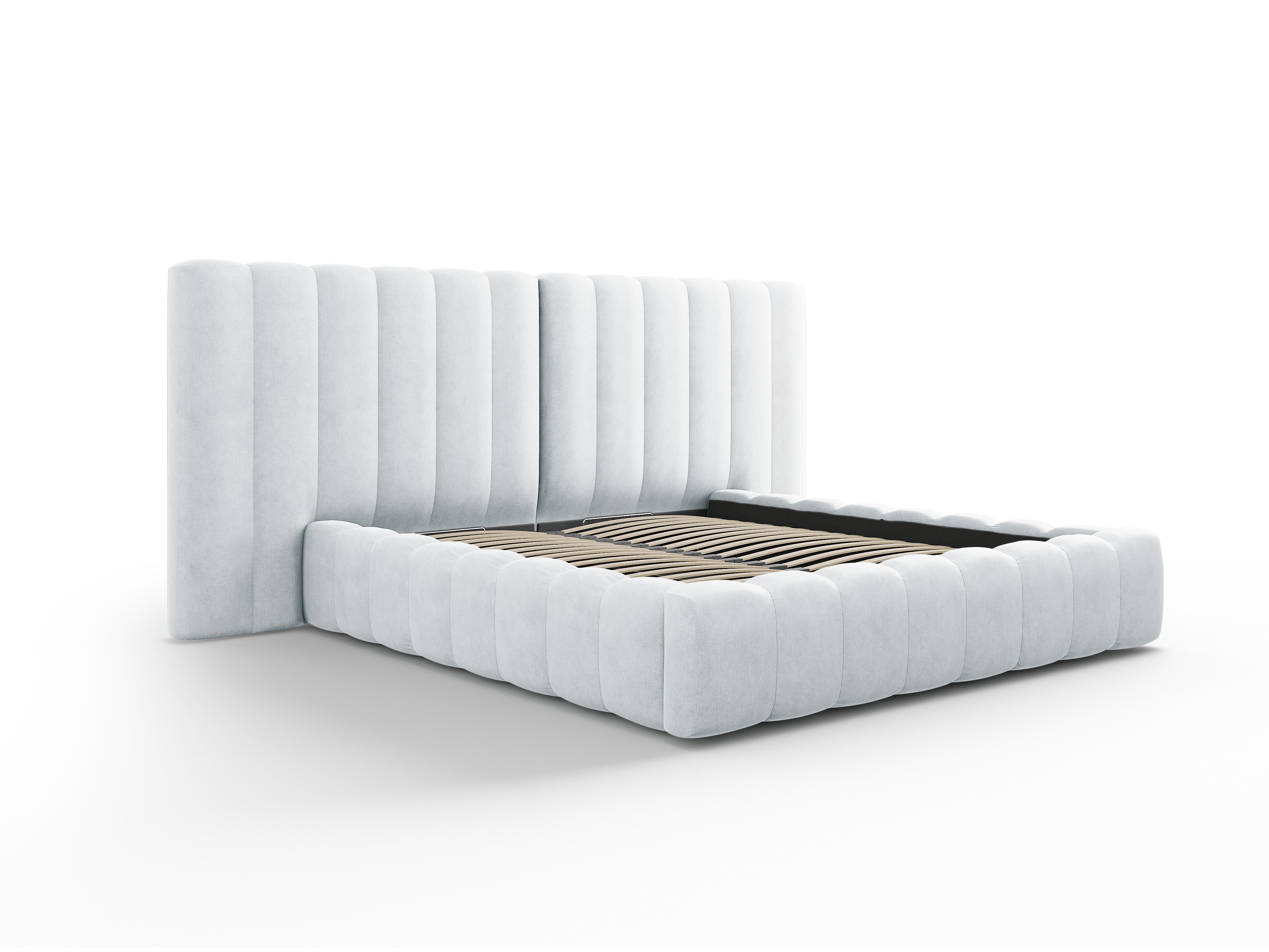 Postelja Kelp z dvojnim vzglavjem in predalom za shranjevanje, Material: Strukturirana tkanina