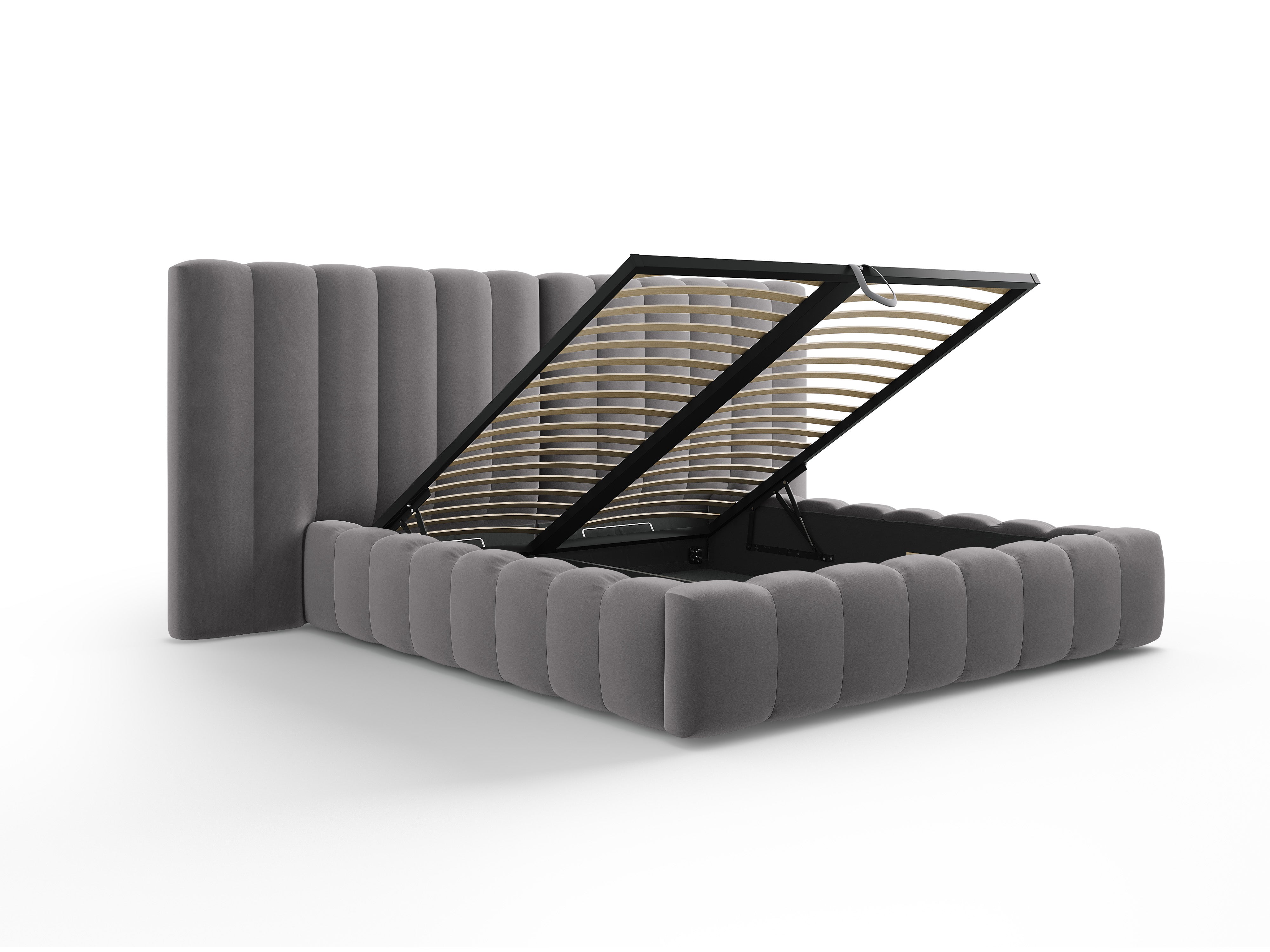 Postelja Kelp z dvojnim vzglavjem in shrambo, Material: Žamet