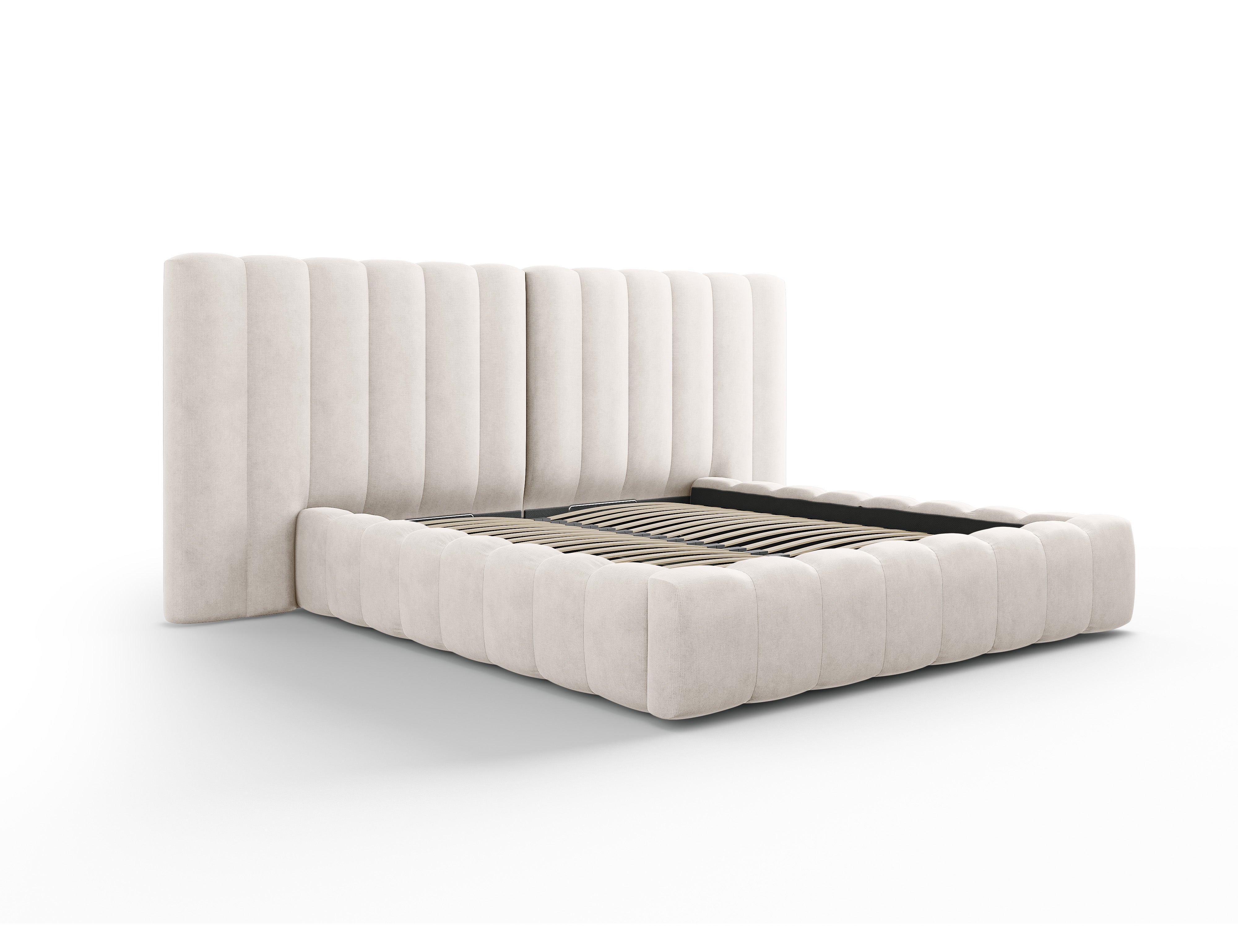 Postelja Kelp z dvojnim vzglavjem in predalom za shranjevanje, Material: Strukturirana tkanina