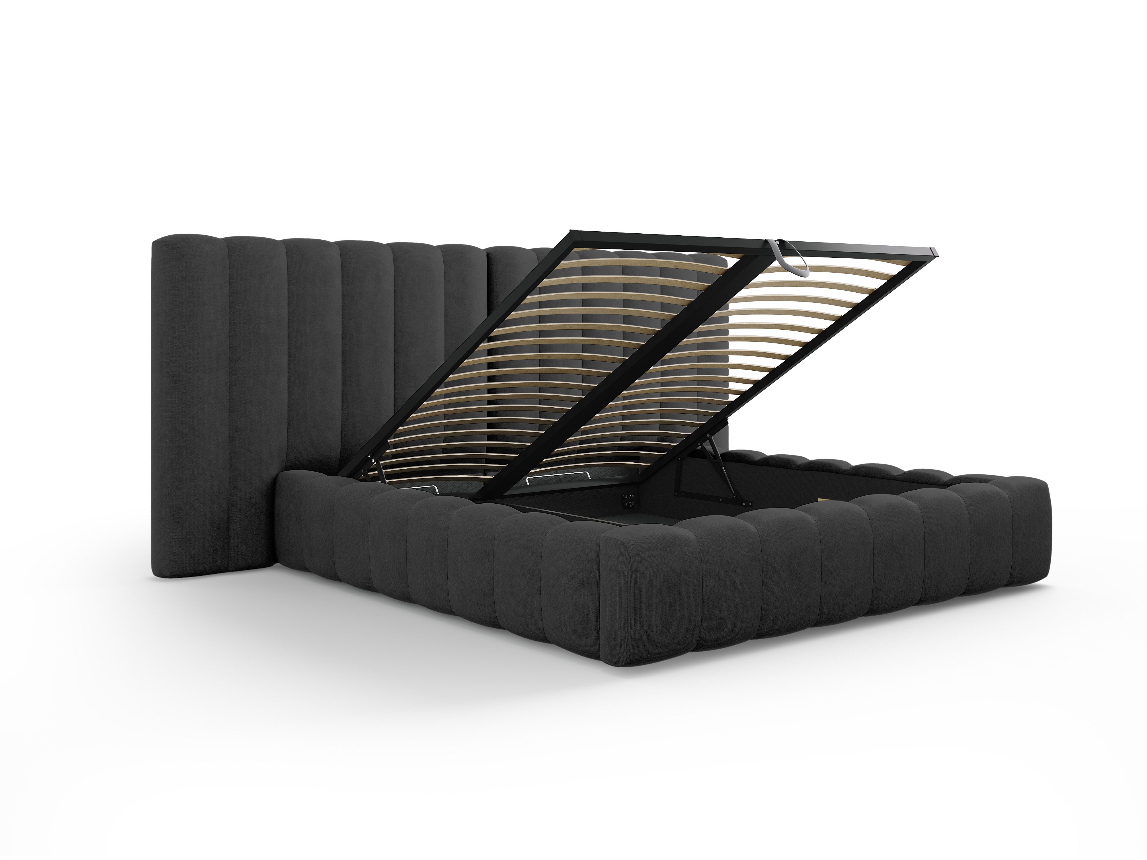 Postelja Kelp z dvojnim vzglavjem in predalom za shranjevanje, Material: Strukturirana tkanina