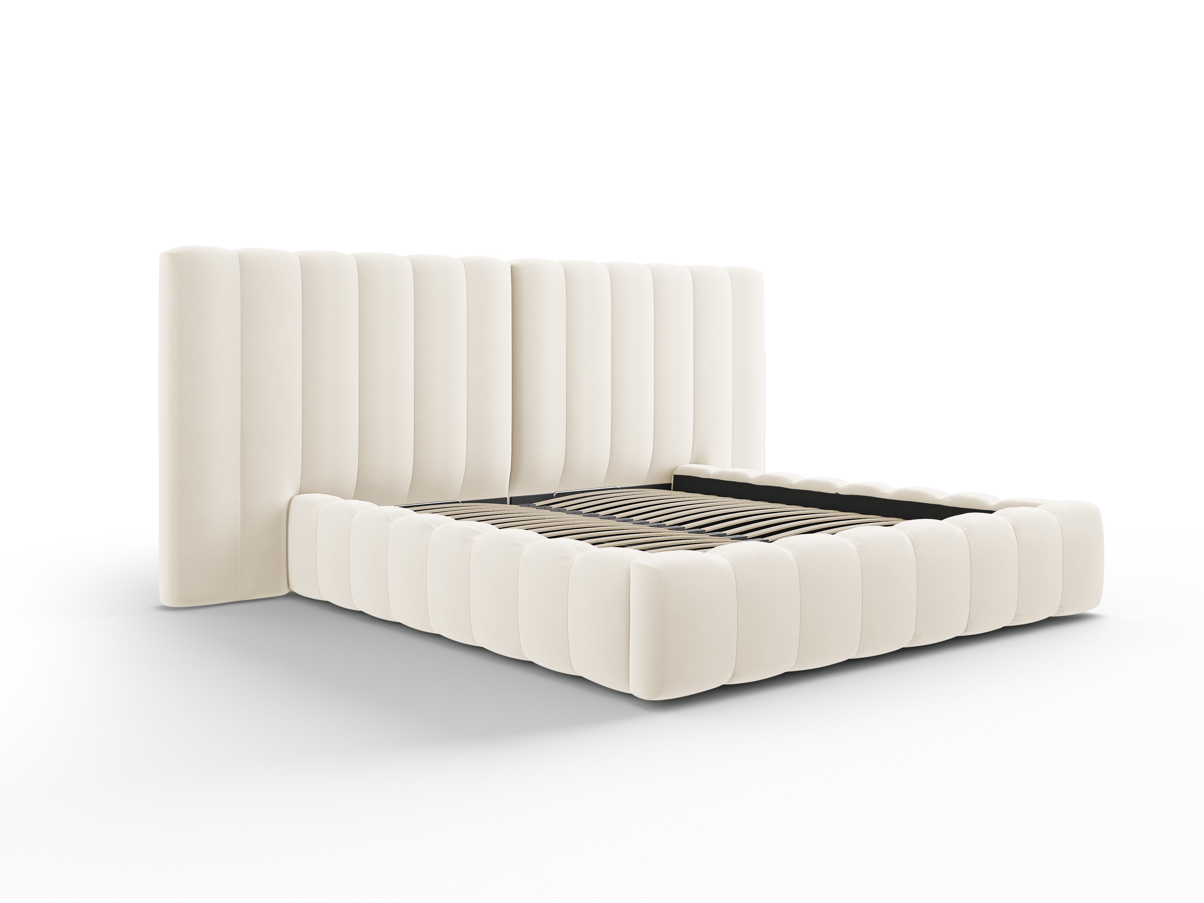 Postelja Kelp z dvojnim vzglavjem in shrambo, Material: Žamet