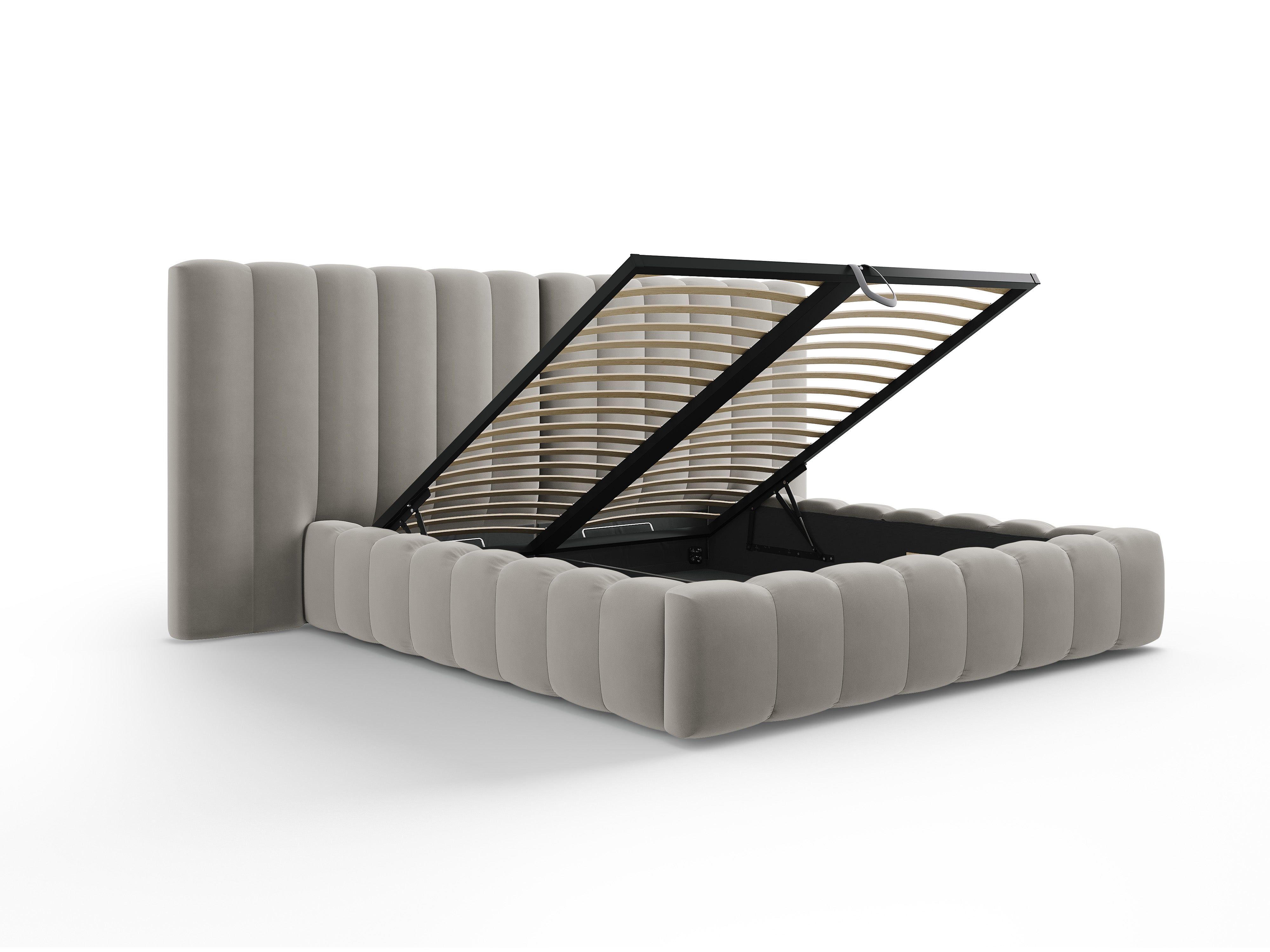 Postelja Kelp z dvojnim vzglavjem in shrambo, Material: Žamet