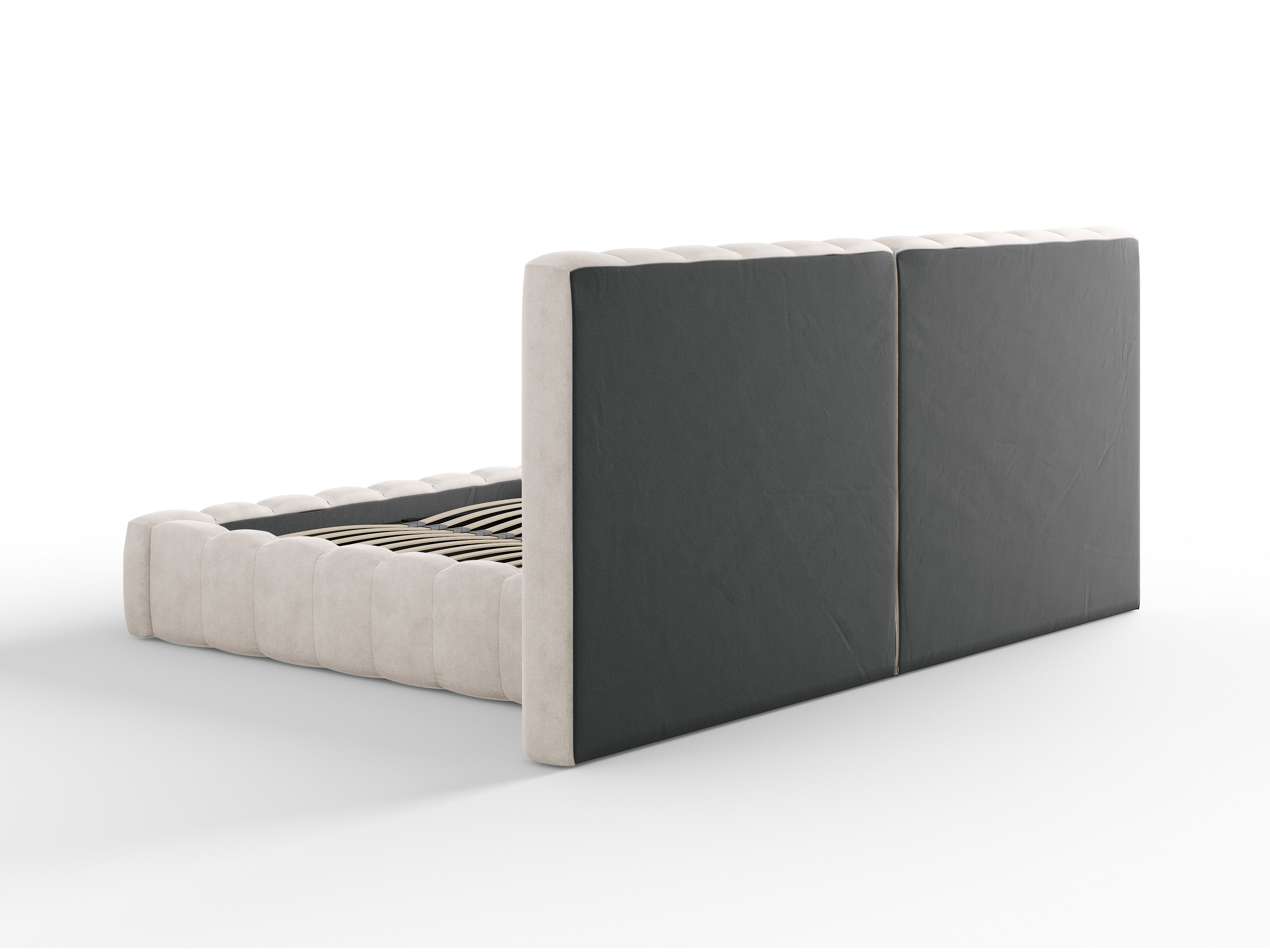 Postelja Kelp z dvojnim vzglavjem in predalom za shranjevanje, Material: Strukturirana tkanina