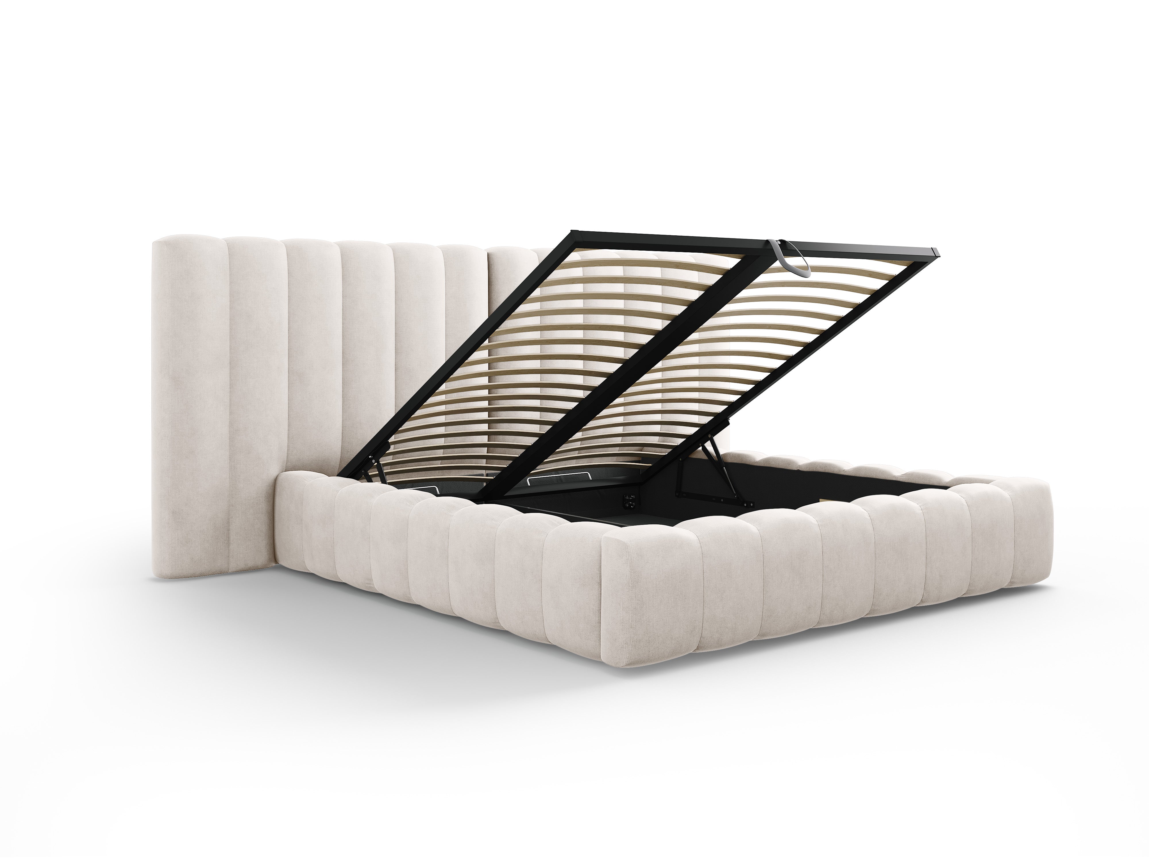 Postelja Kelp z dvojnim vzglavjem in predalom za shranjevanje, Material: Strukturirana tkanina