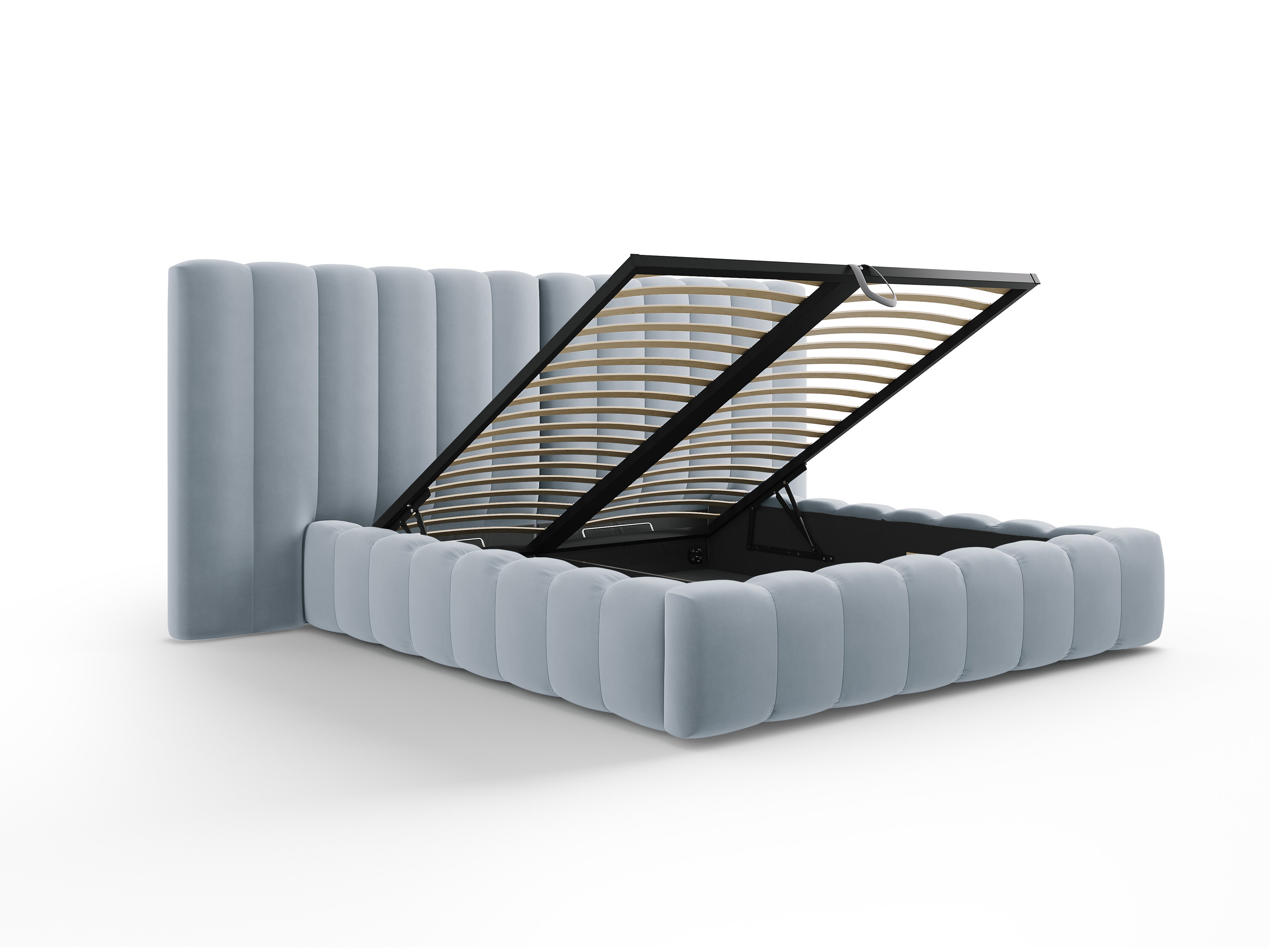 Postelja Kelp z dvojnim vzglavjem in shrambo, Material: Žamet