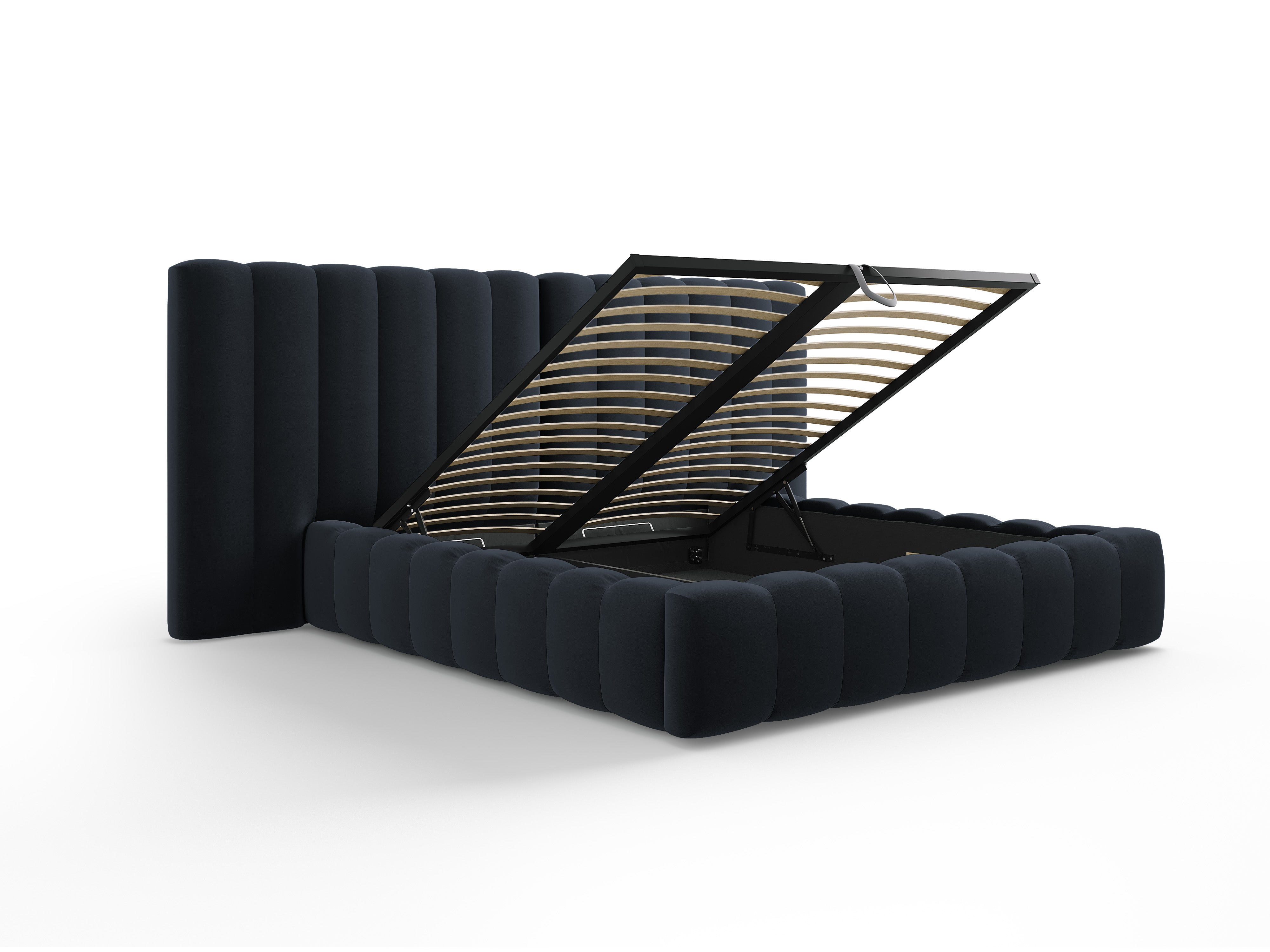 Postelja Kelp z dvojnim vzglavjem in shrambo, Material: Žamet