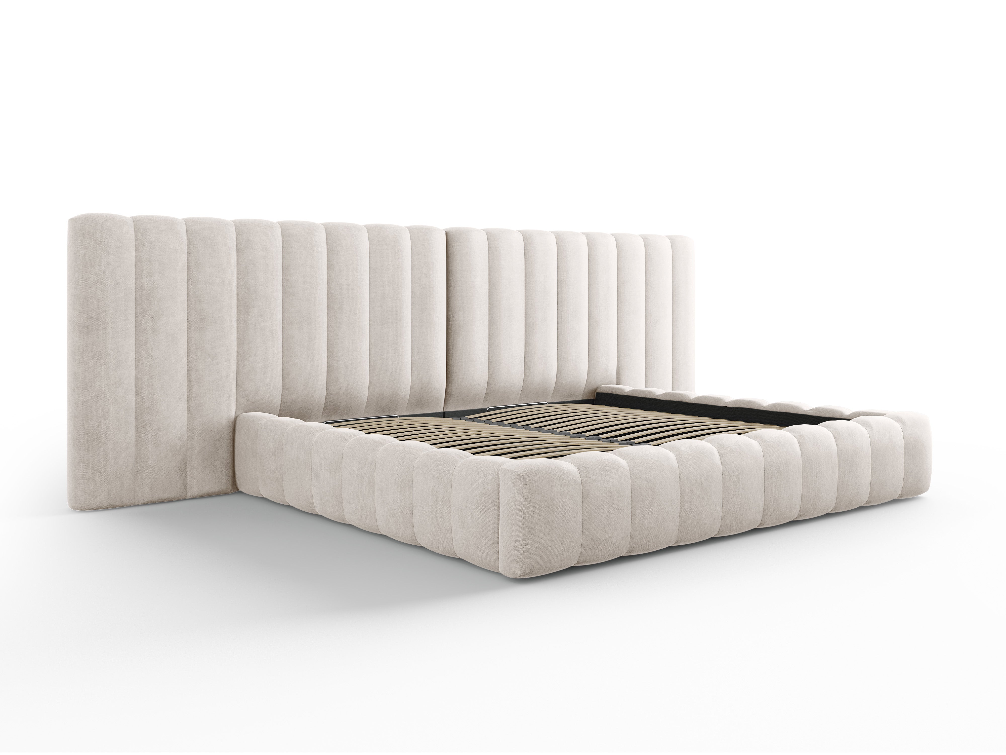 Postelja Kelp z dvojnim vzglavjem in predalom za shranjevanje, Material: Strukturirana tkanina