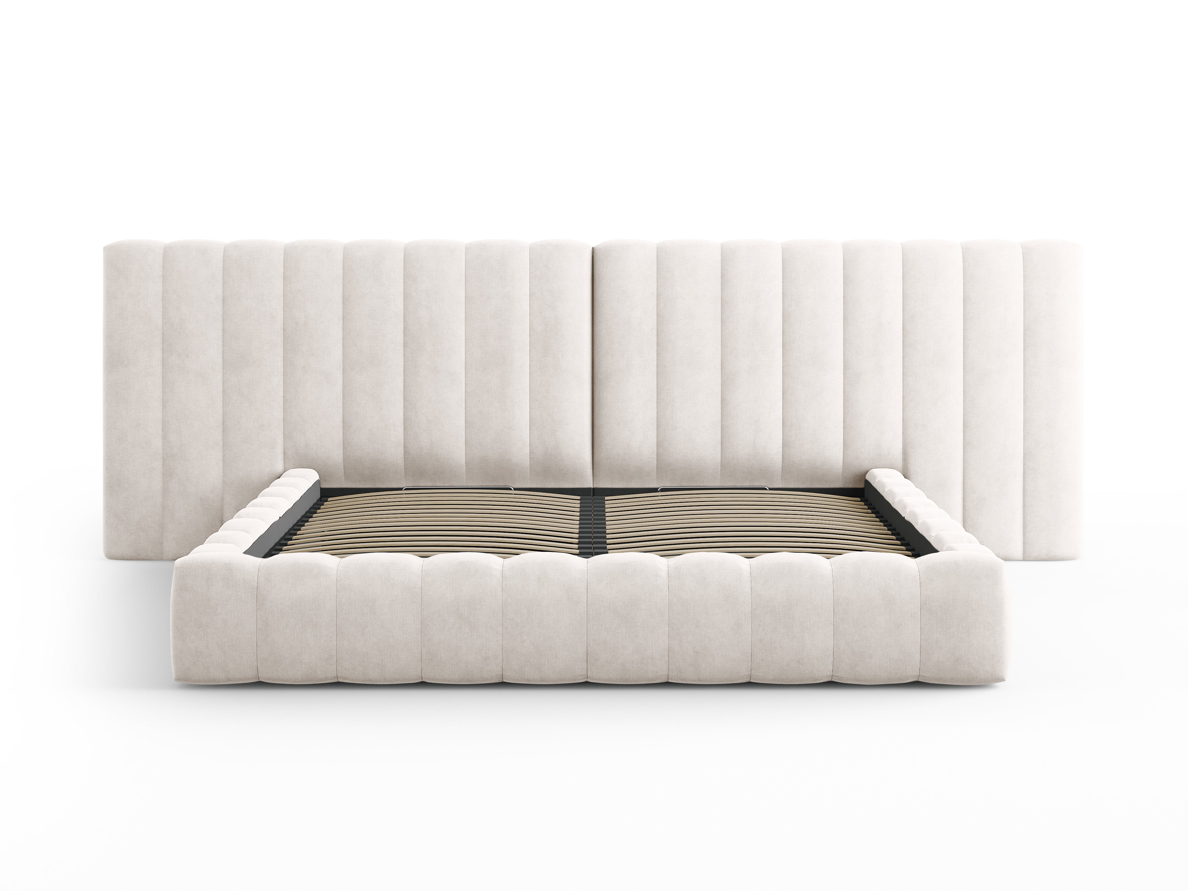 Postelja Kelp z dvojnim vzglavjem in predalom za shranjevanje, Material: Strukturirana tkanina