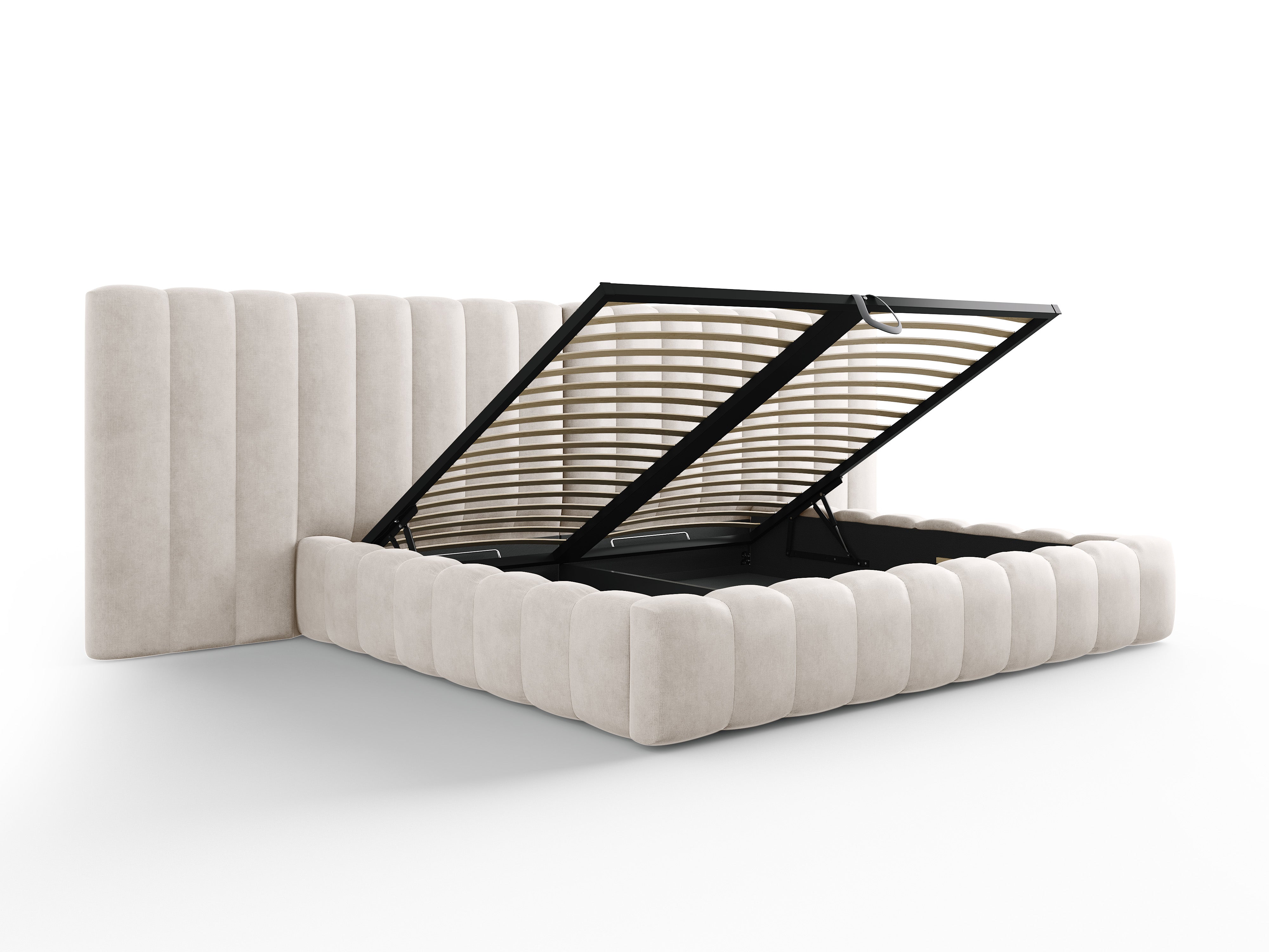 Postelja Kelp z dvojnim vzglavjem in predalom za shranjevanje, Material: Strukturirana tkanina