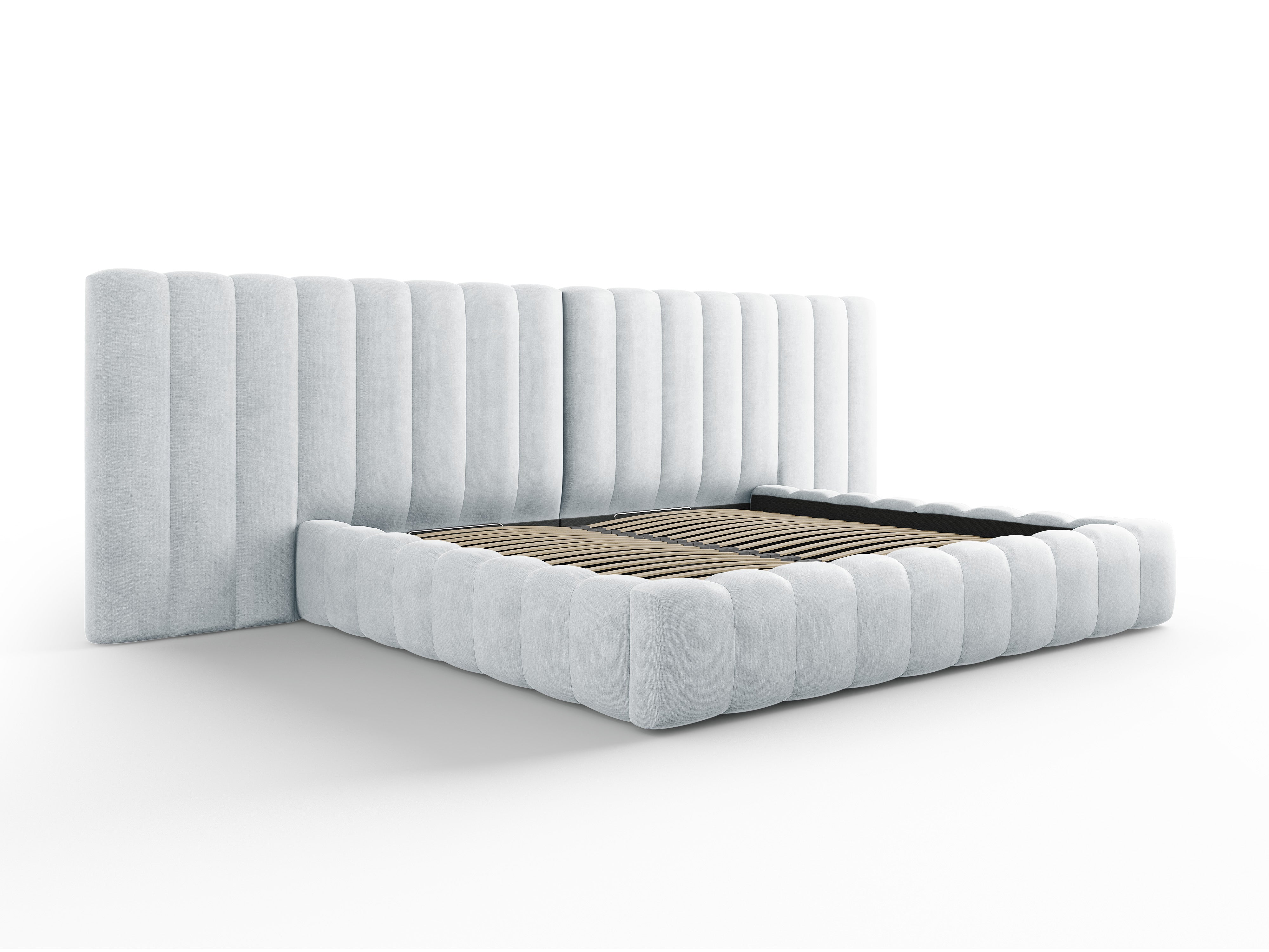 Postelja Kelp z dvojnim vzglavjem in predalom za shranjevanje, Material: Strukturirana tkanina