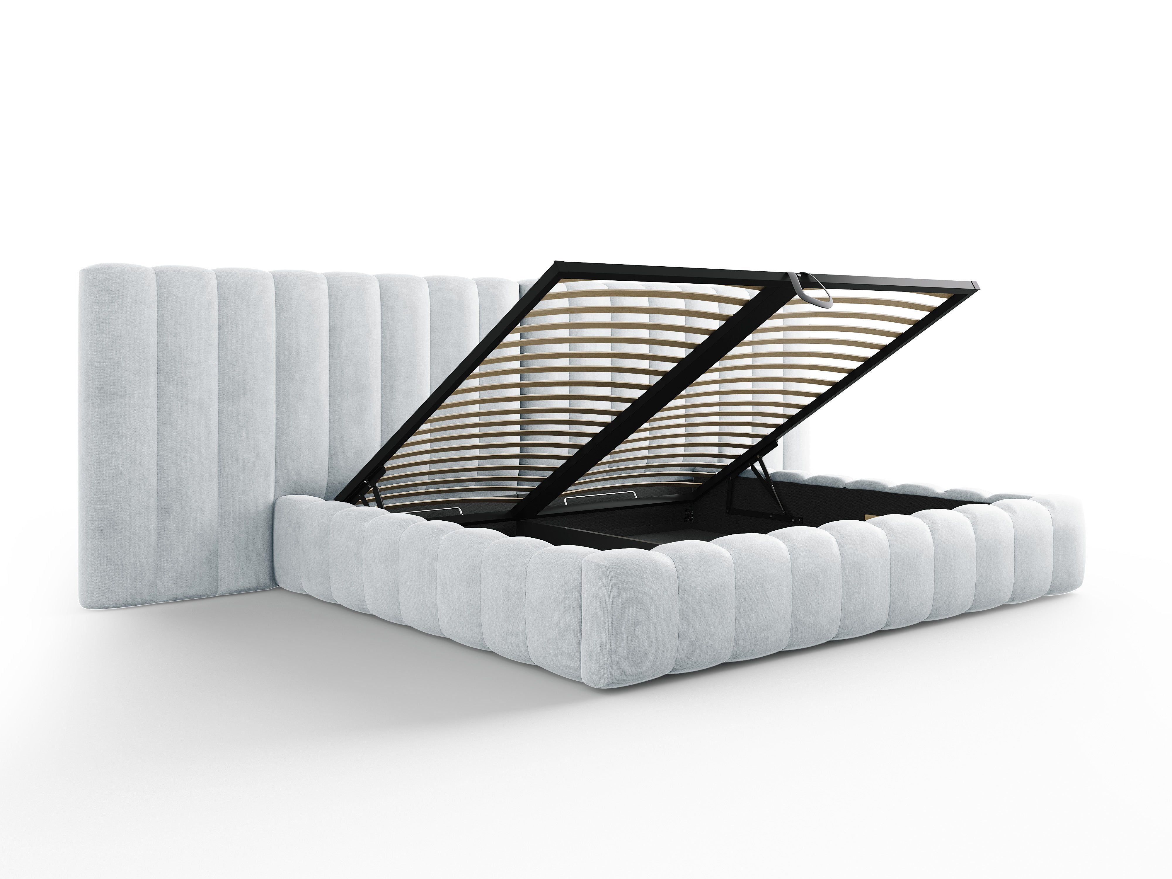 Postelja Kelp z dvojnim vzglavjem in predalom za shranjevanje, Material: Strukturirana tkanina