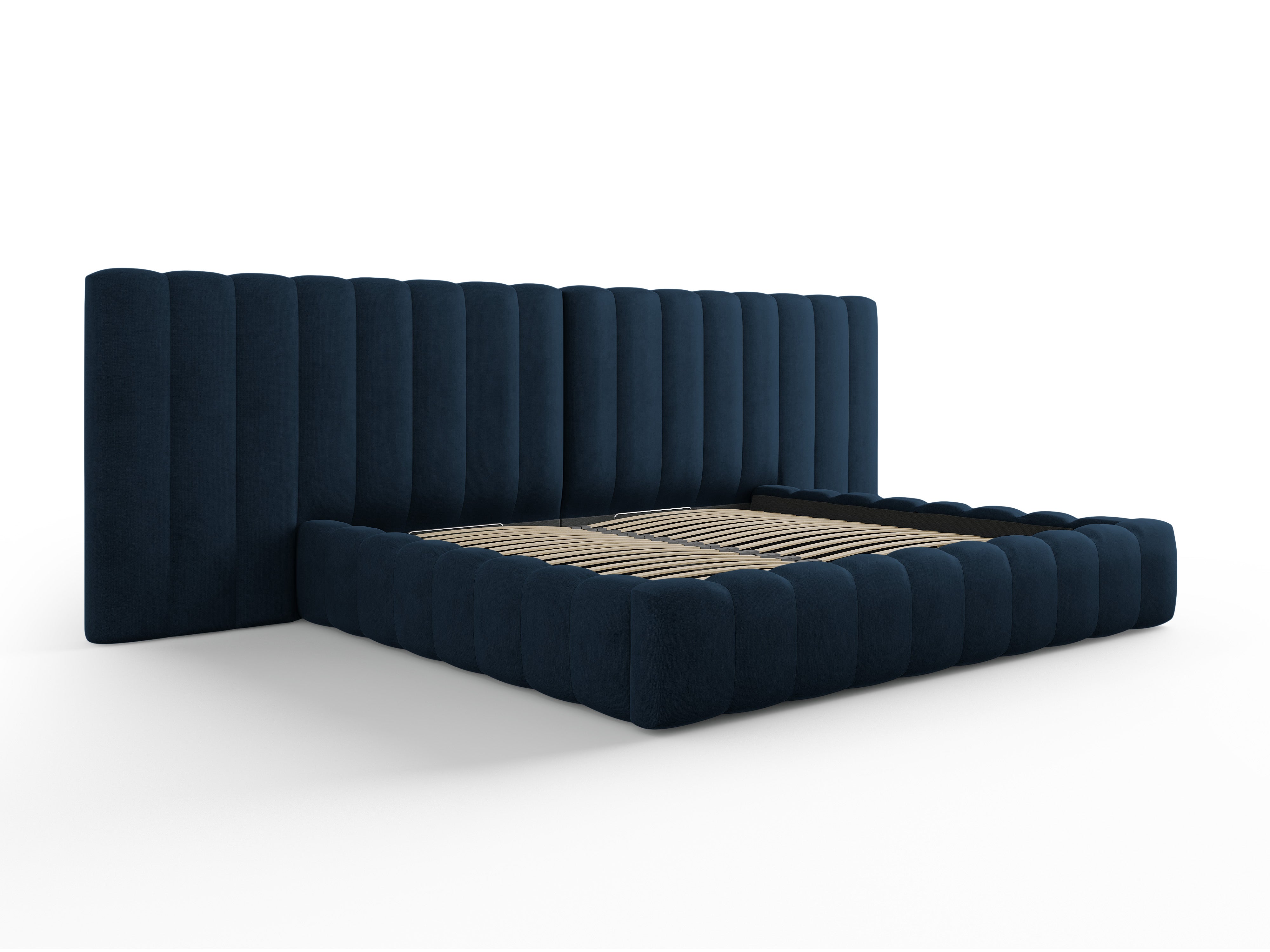 Postelja Kelp z dvojnim vzglavjem in predalom za shranjevanje, Material: Strukturirana tkanina