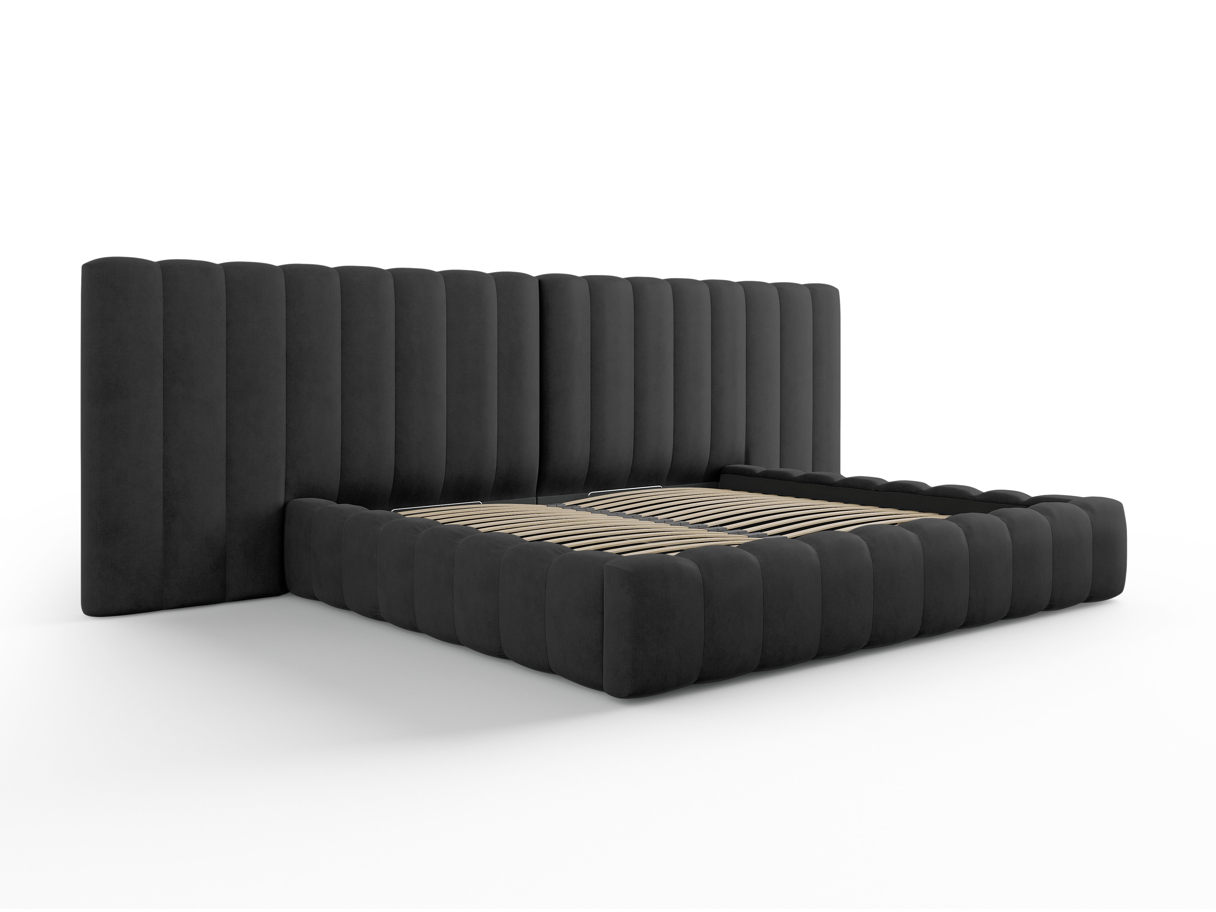 Postelja Kelp z dvojnim vzglavjem in predalom za shranjevanje, Material: Strukturirana tkanina