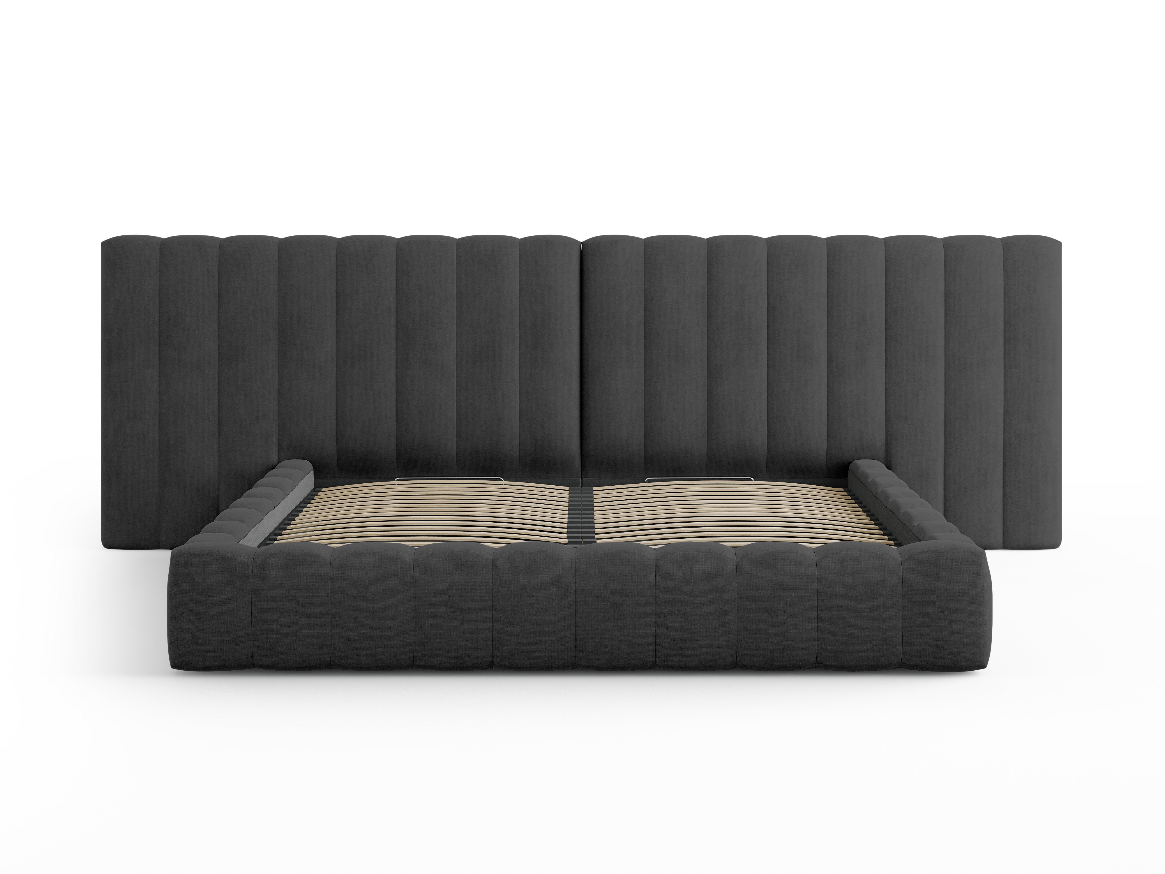 Postelja Kelp z dvojnim vzglavjem in predalom za shranjevanje, Material: Strukturirana tkanina