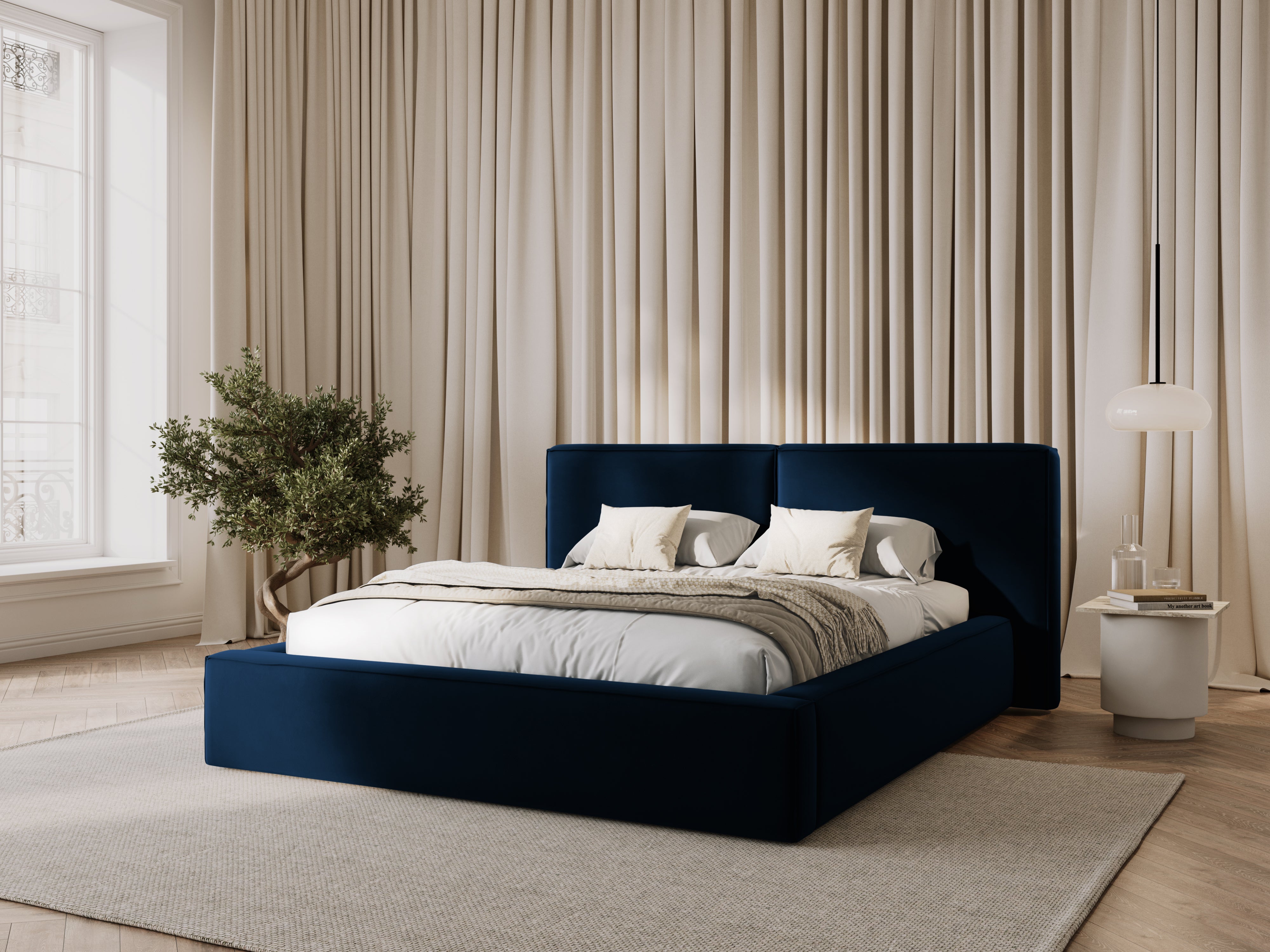 Jodie postelja s predalom za shranjevanje, material: žamet