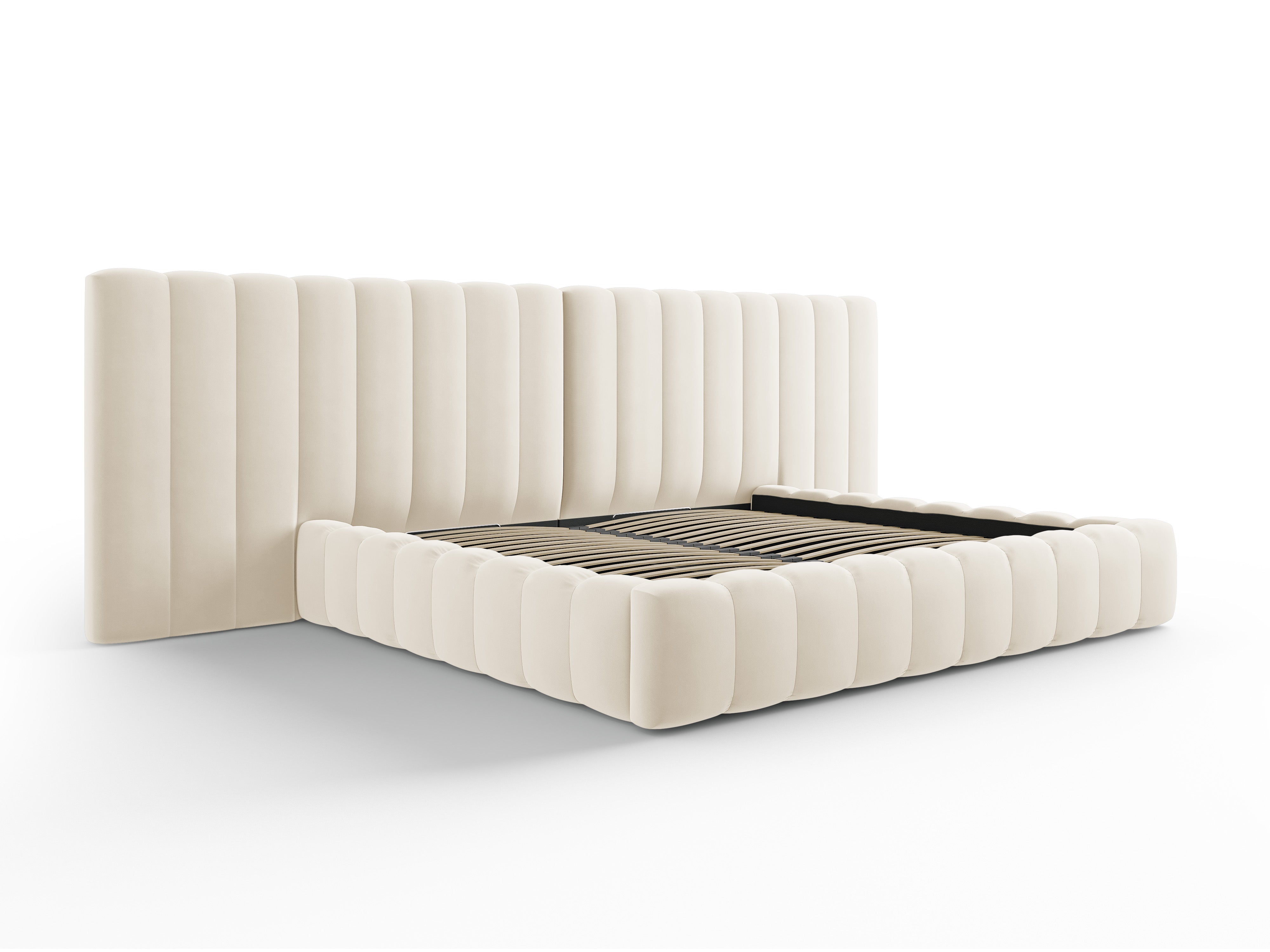 Postelja Kelp z dvojnim vzglavjem in shrambo, Material: Žamet