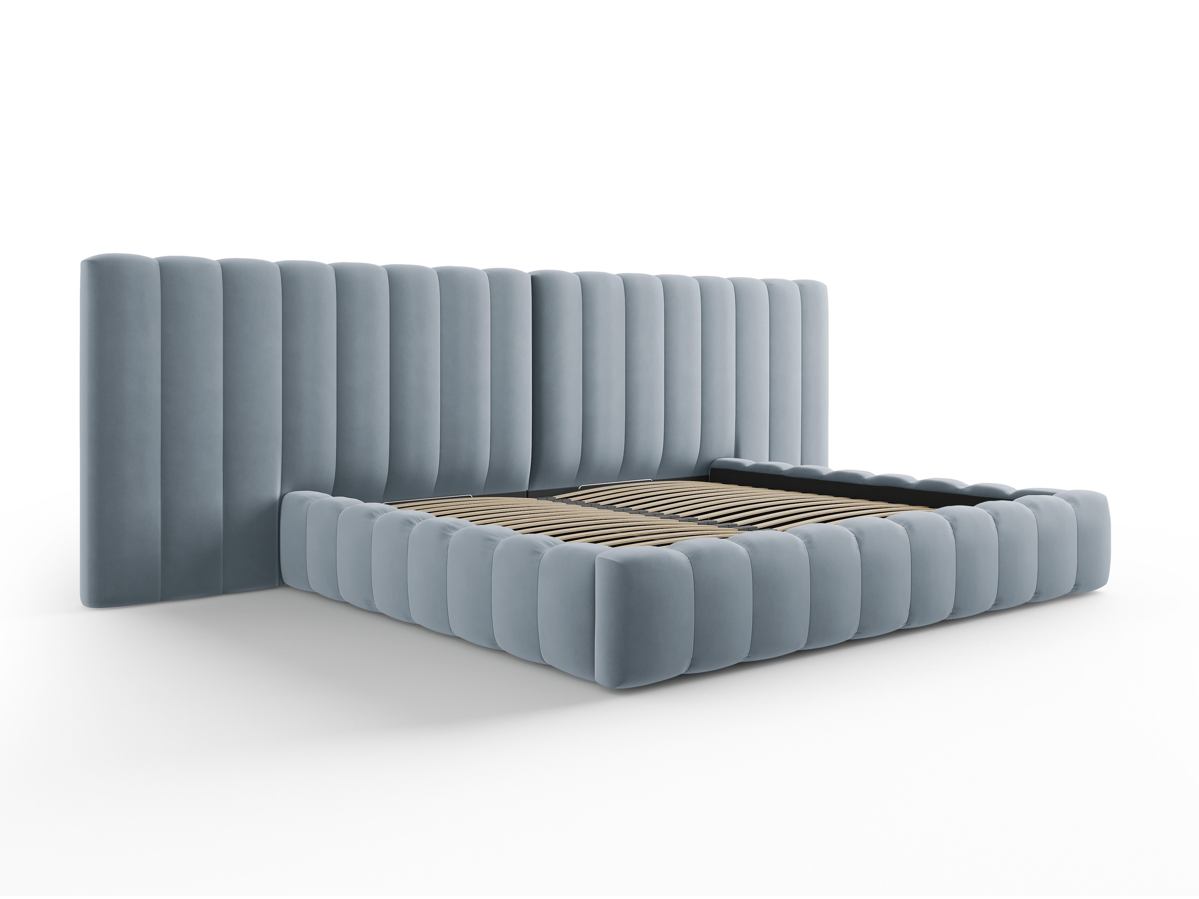 Postelja Kelp z dvojnim vzglavjem in shrambo, Material: Žamet