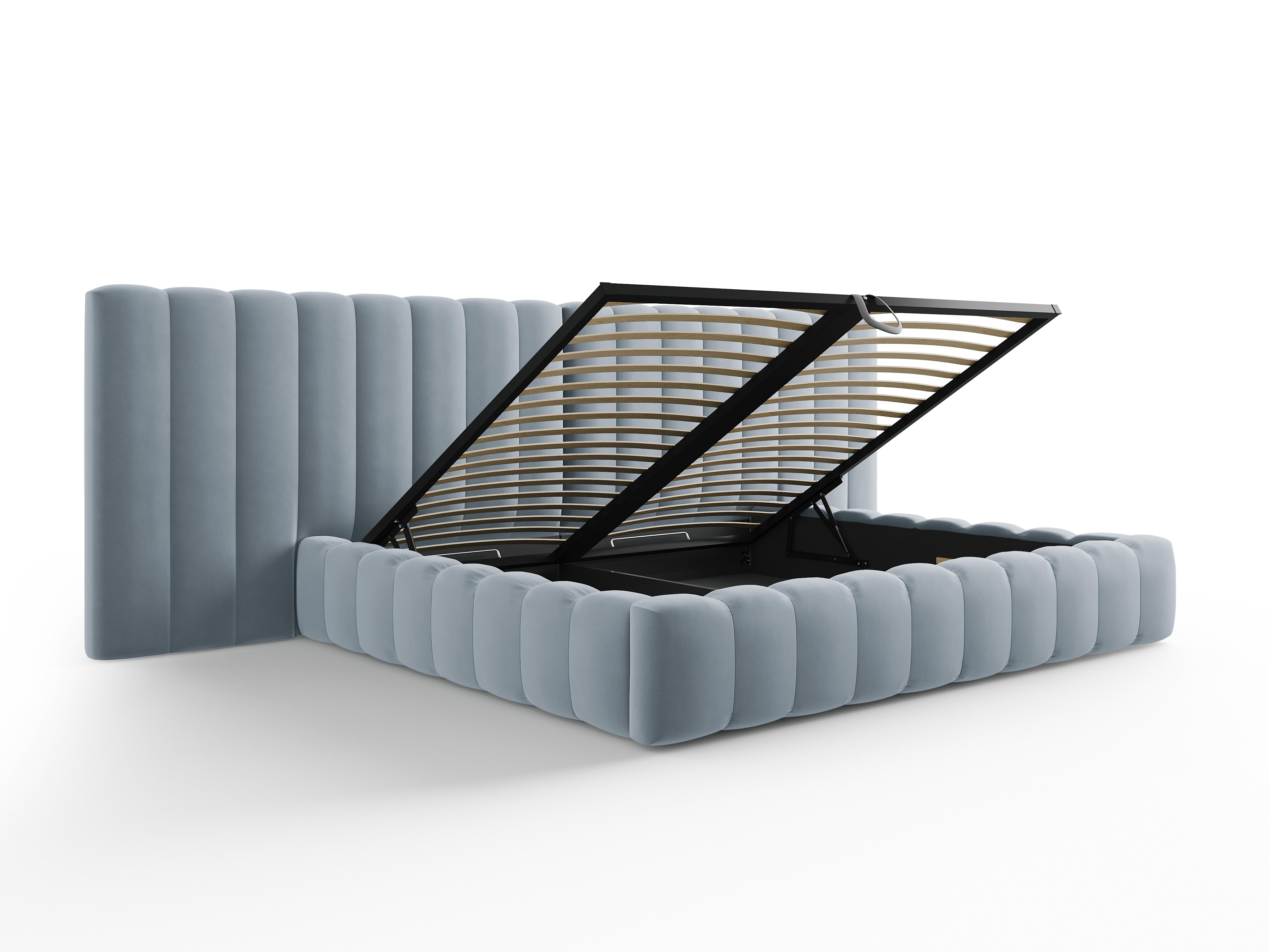 Postelja Kelp z dvojnim vzglavjem in shrambo, Material: Žamet