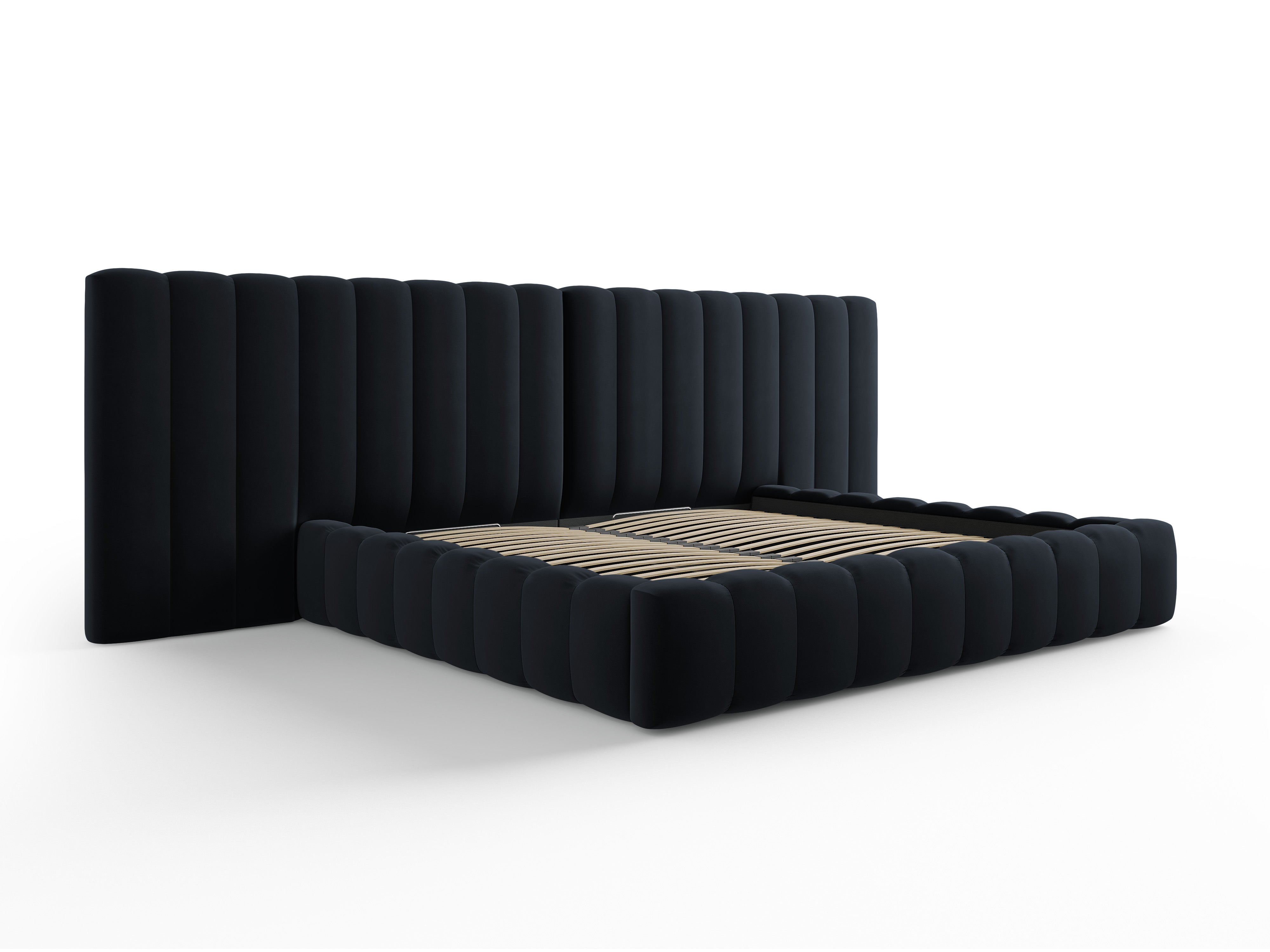 Postelja Kelp z dvojnim vzglavjem in shrambo, Material: Žamet