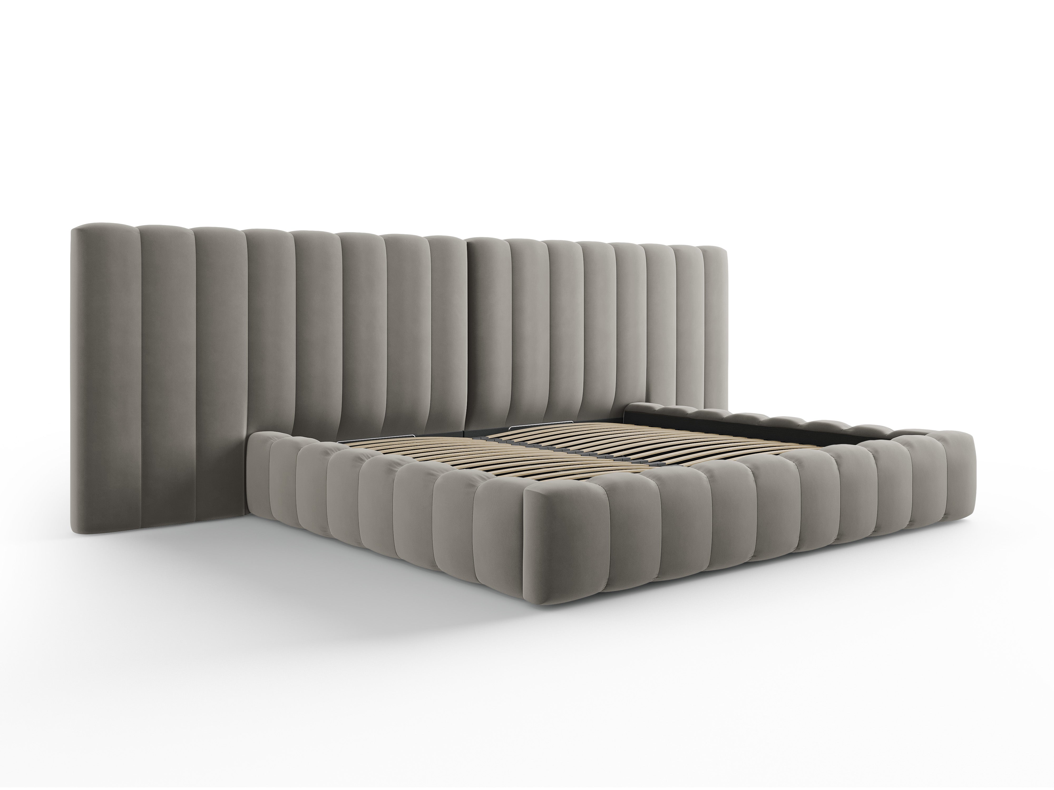 Postelja Kelp z dvojnim vzglavjem in shrambo, Material: Žamet