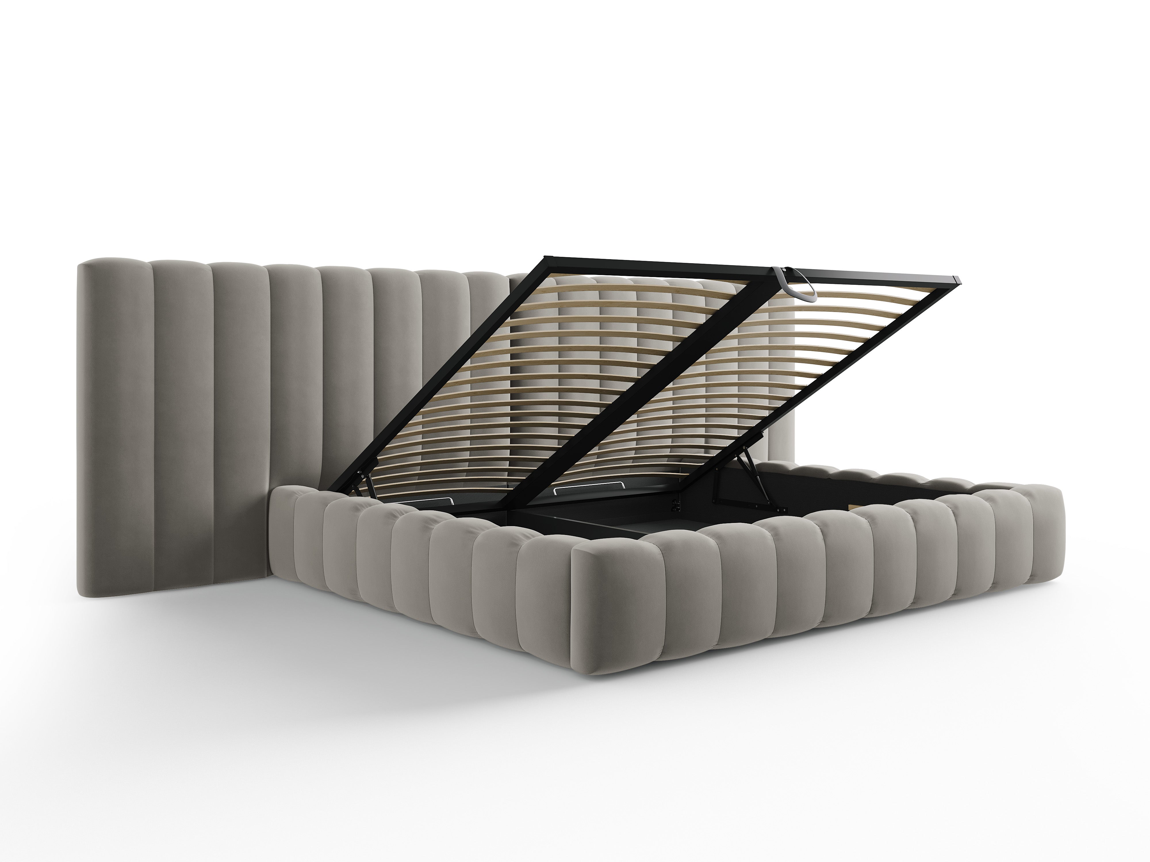 Postelja Kelp z dvojnim vzglavjem in shrambo, Material: Žamet