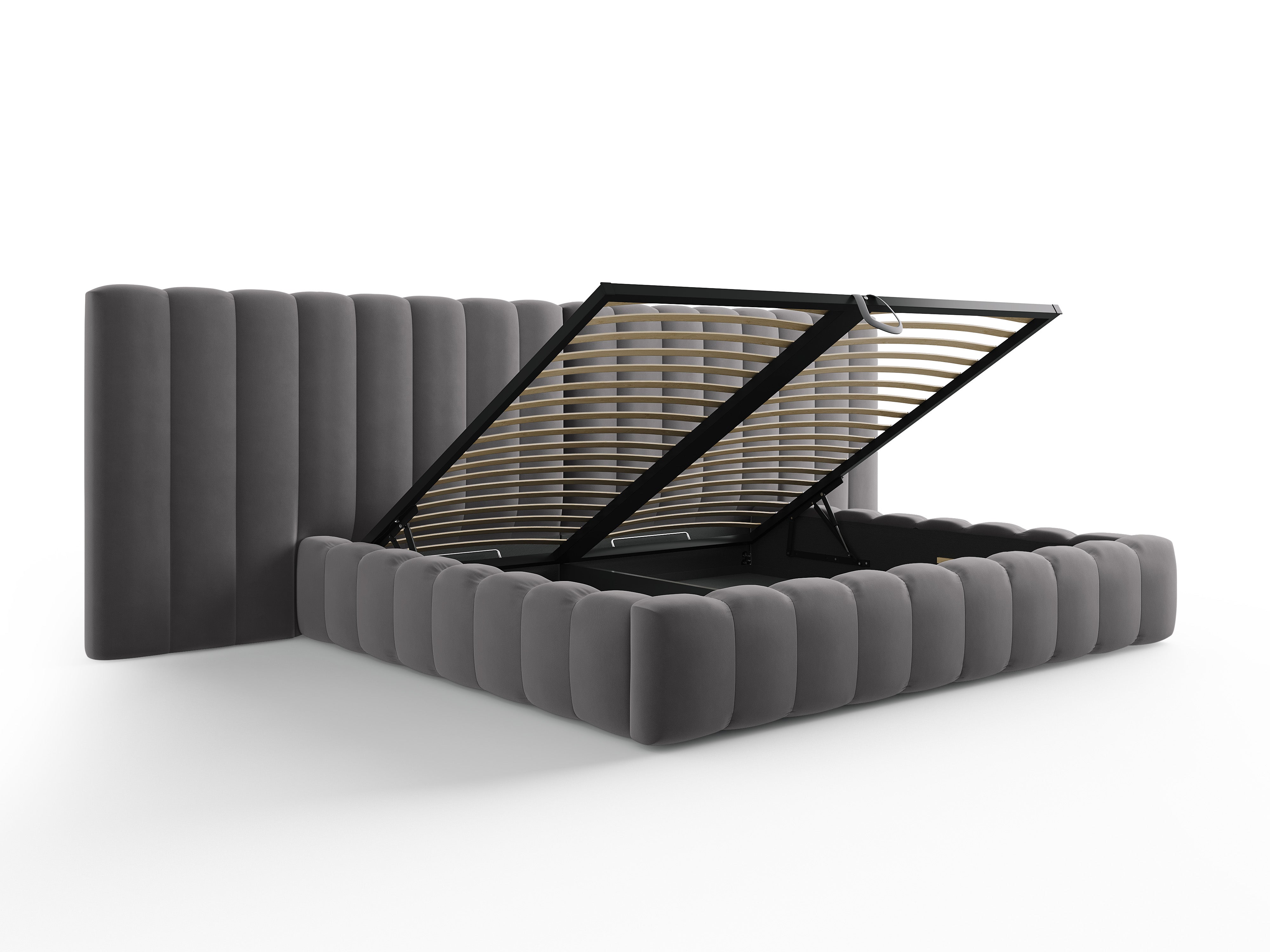 Postelja Kelp z dvojnim vzglavjem in shrambo, Material: Žamet