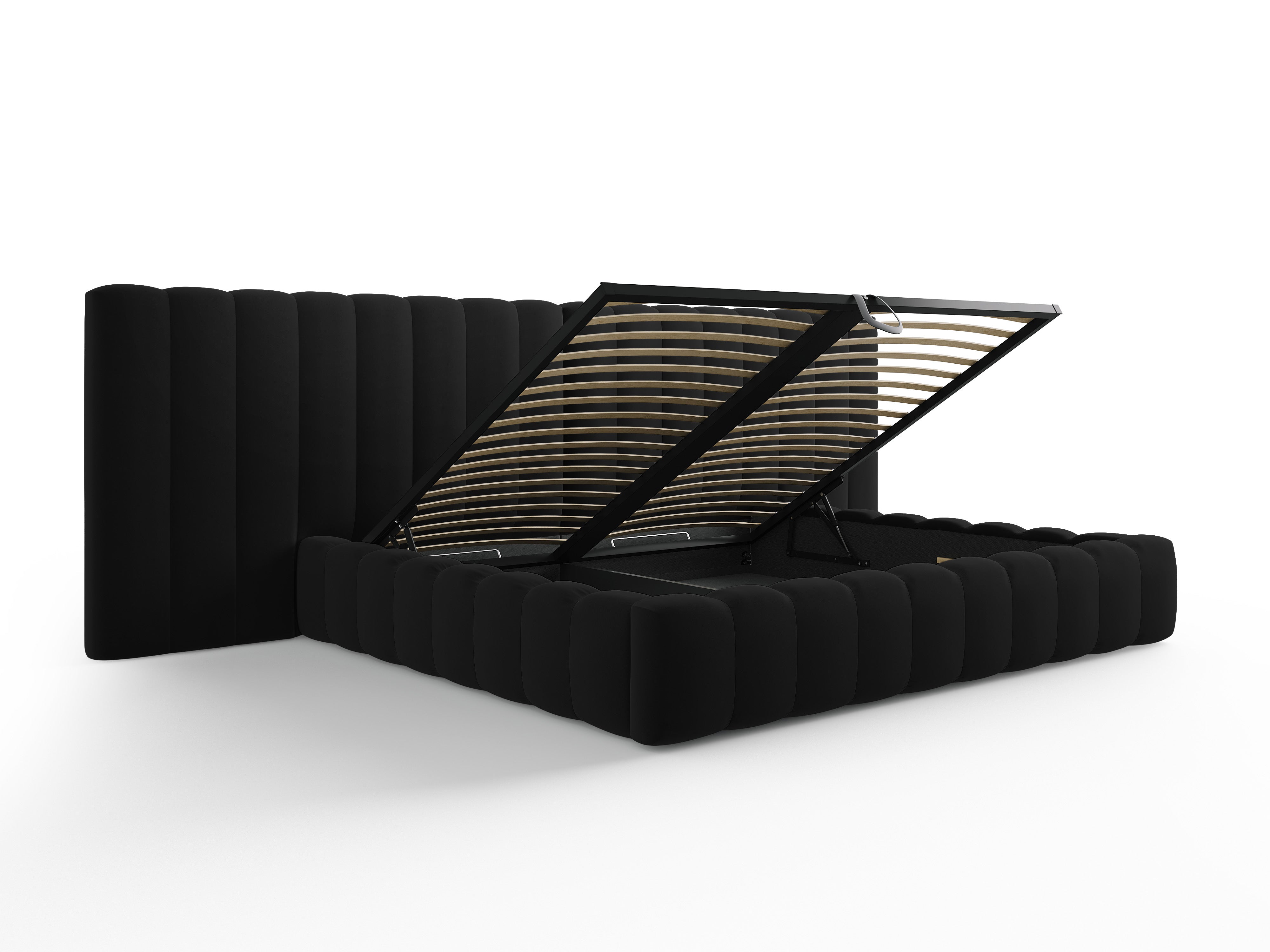 Postelja Kelp z dvojnim vzglavjem in shrambo, Material: Žamet