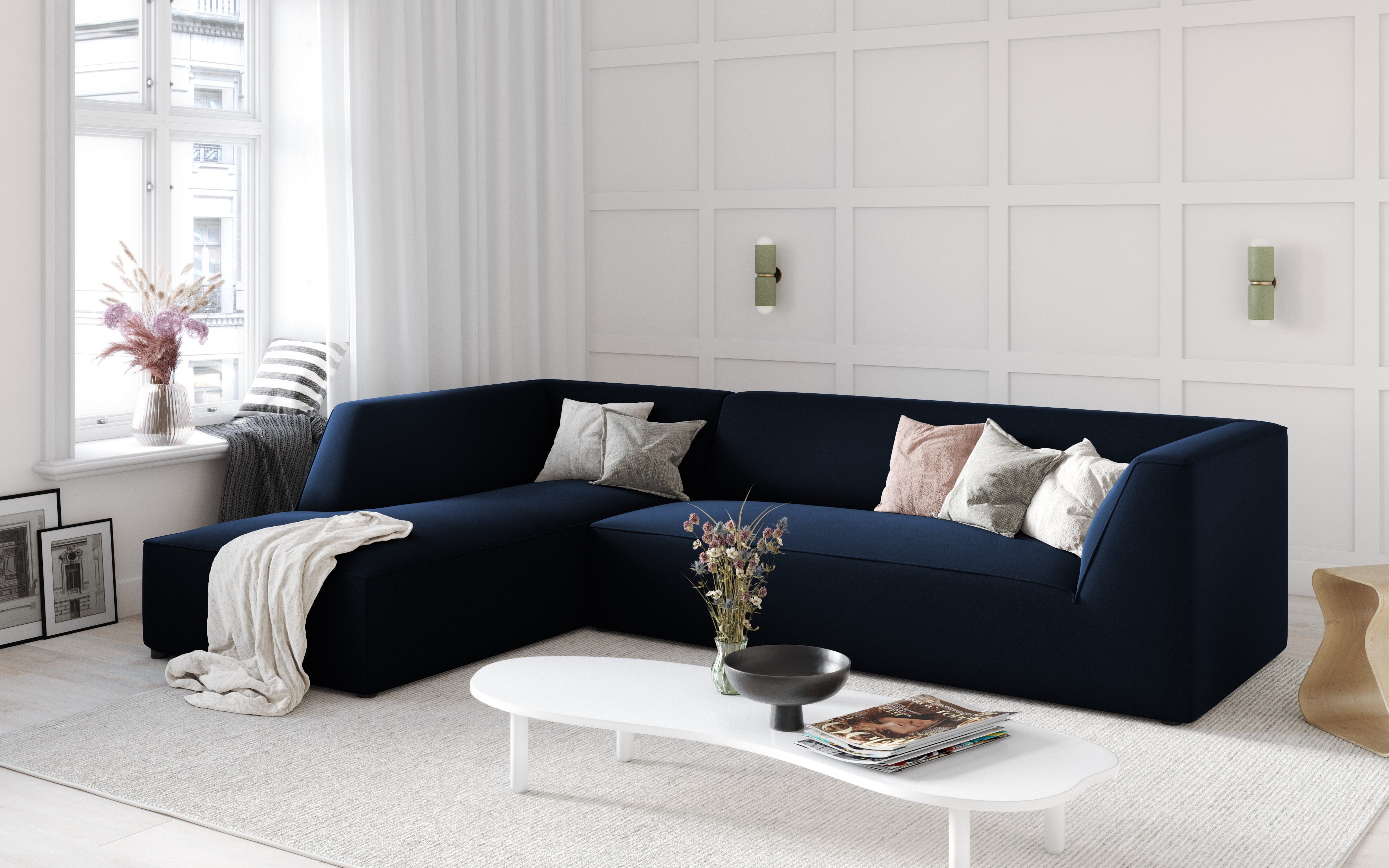 Kotna sedežna garnitura Ruby, 4 sedeži, 273x180cm, Material: Žamet