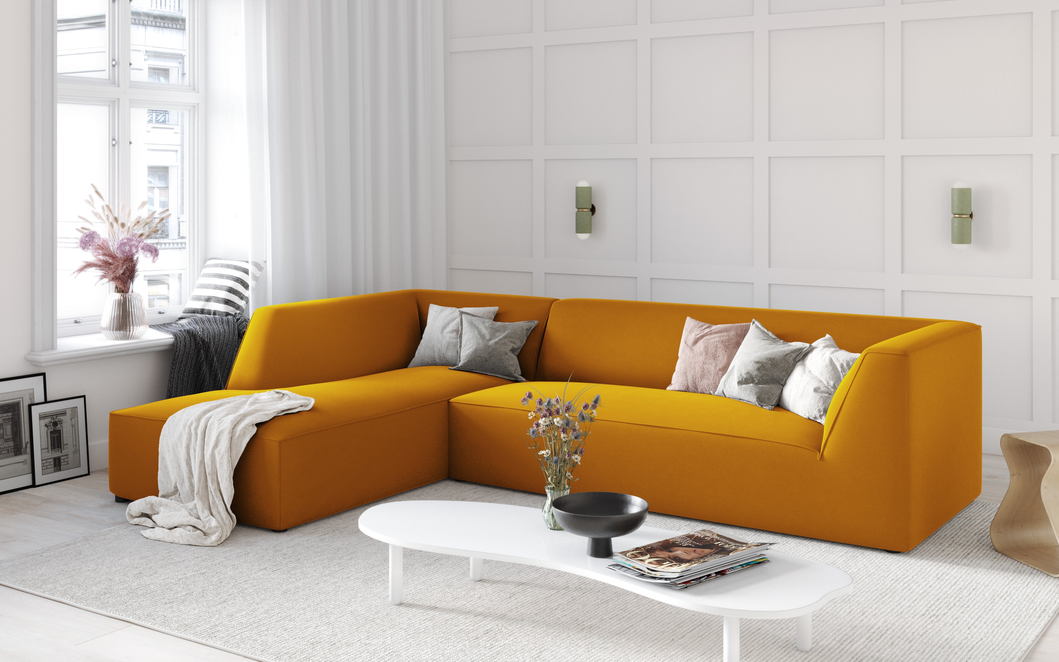 Kotna sedežna garnitura Ruby, 4 sedeži, 273x180cm, Material: Žamet