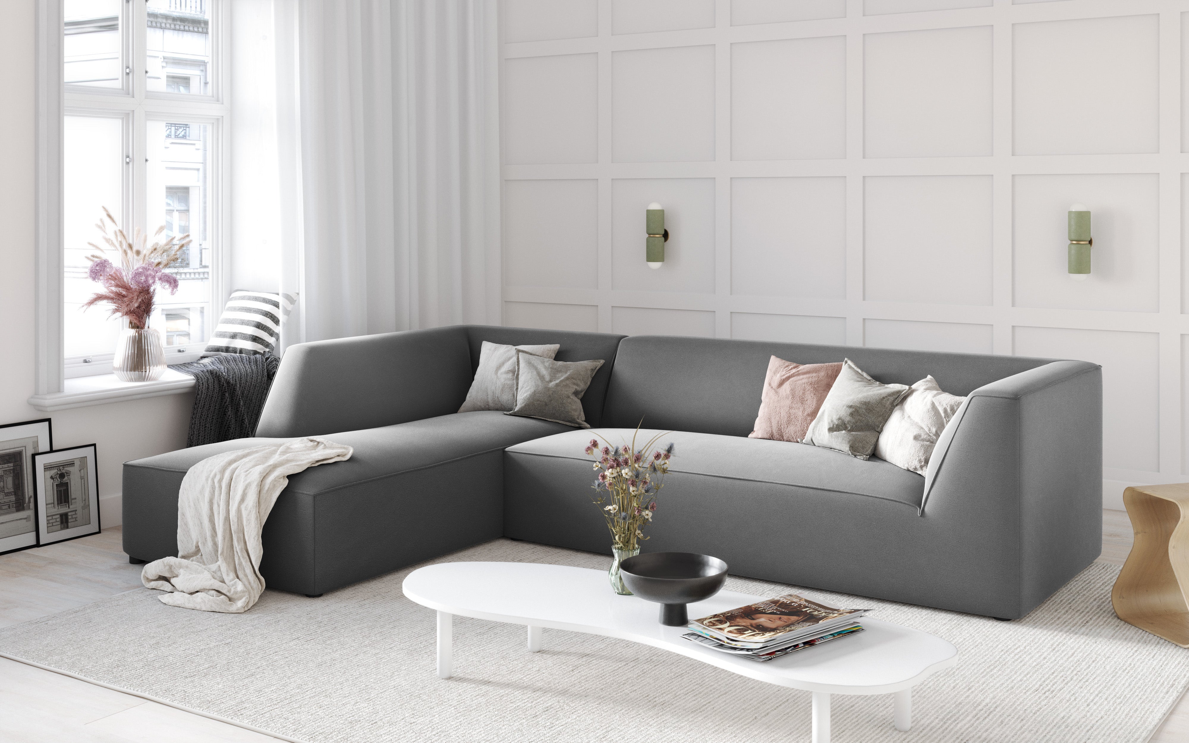 Kotna sedežna garnitura Ruby, 4 sedeži, 273x180cm, Material: Žamet