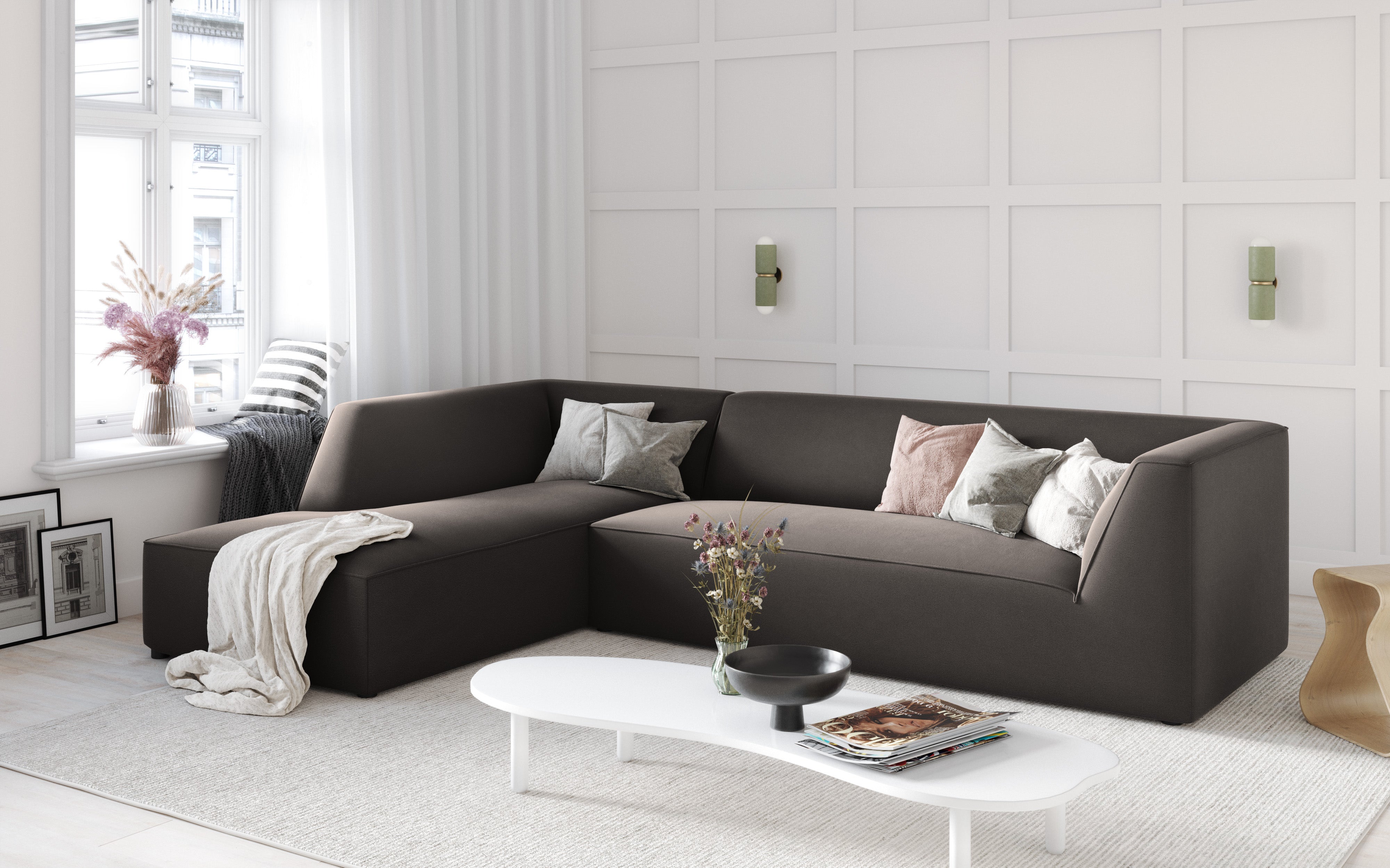 Kotna sedežna garnitura Ruby, 4 sedeži, 273x180cm, Material: Žamet