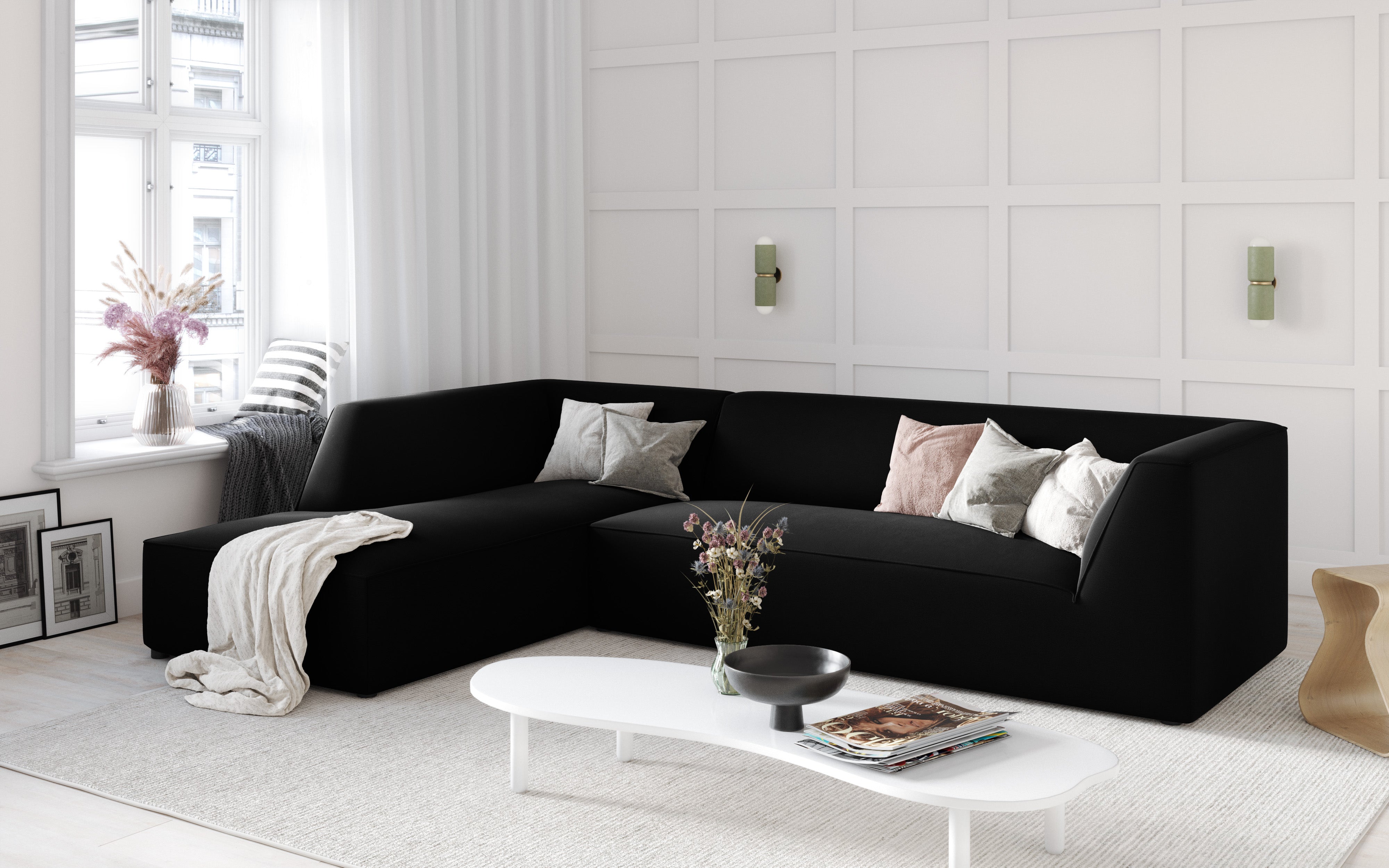 Kotna sedežna garnitura Ruby, 4 sedeži, 273x180cm, Material: Žamet